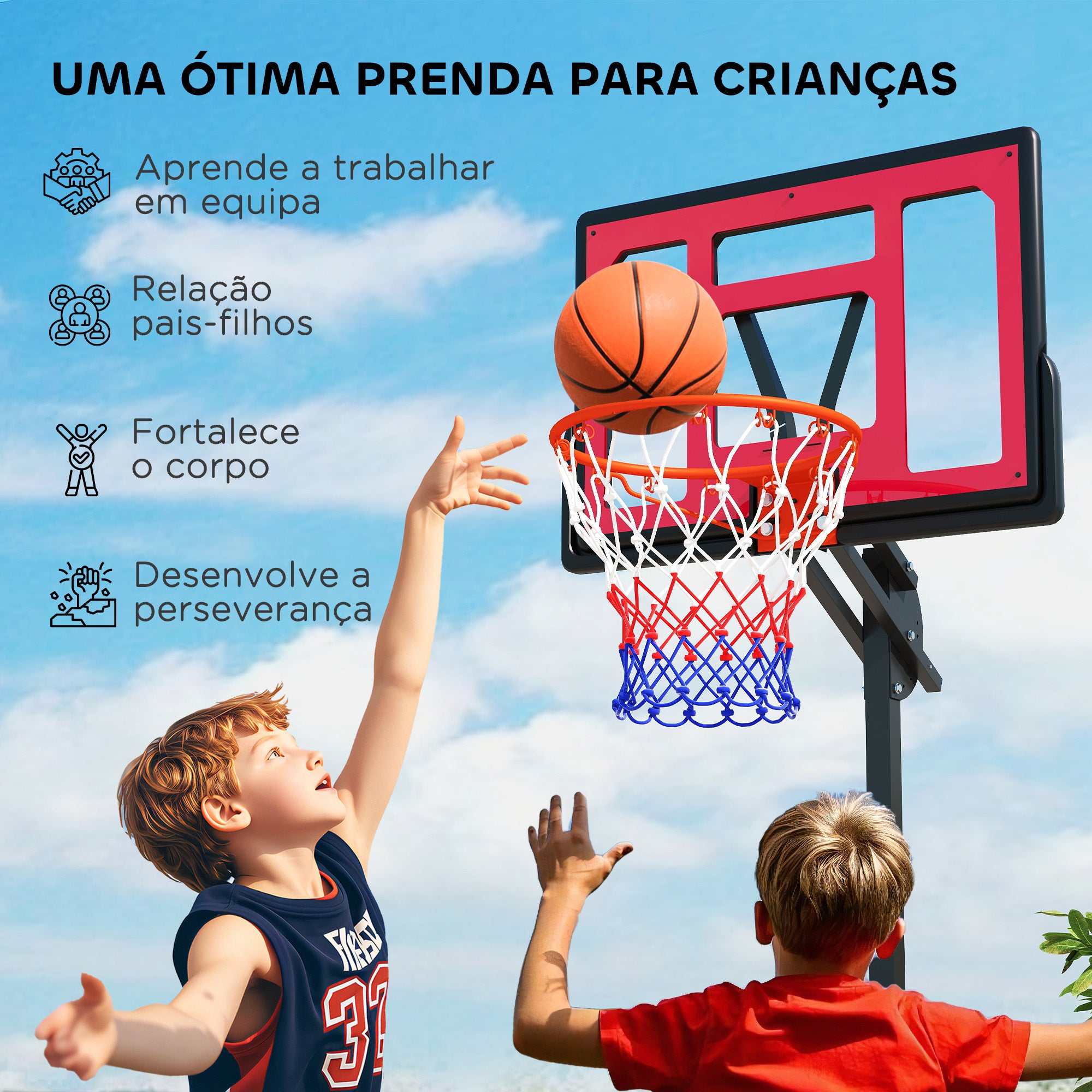 Tabela de Basquetebol para Crianças - 83x60x2 cm - Vermelho
