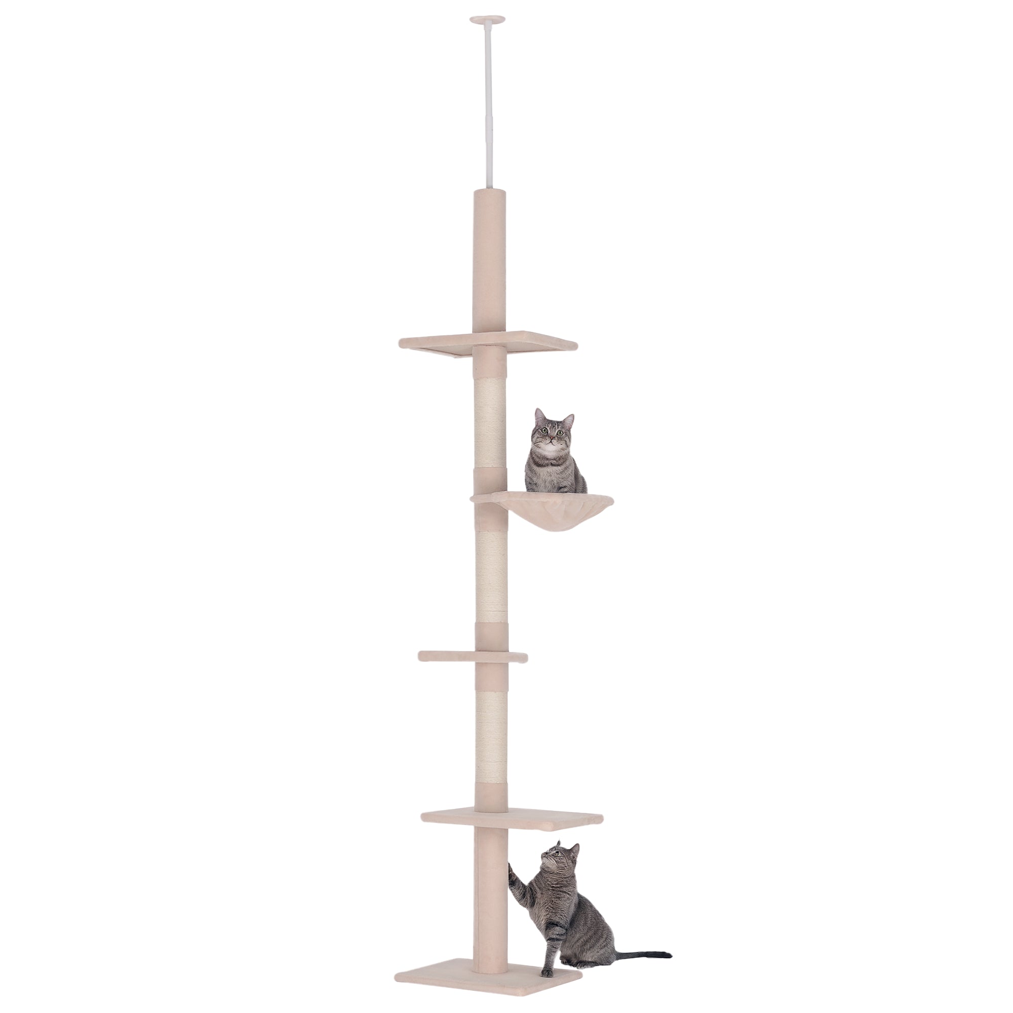 Arranhador para Gatos Bege 40x34x260cm - Centro de Atividades Vertical Ajustável