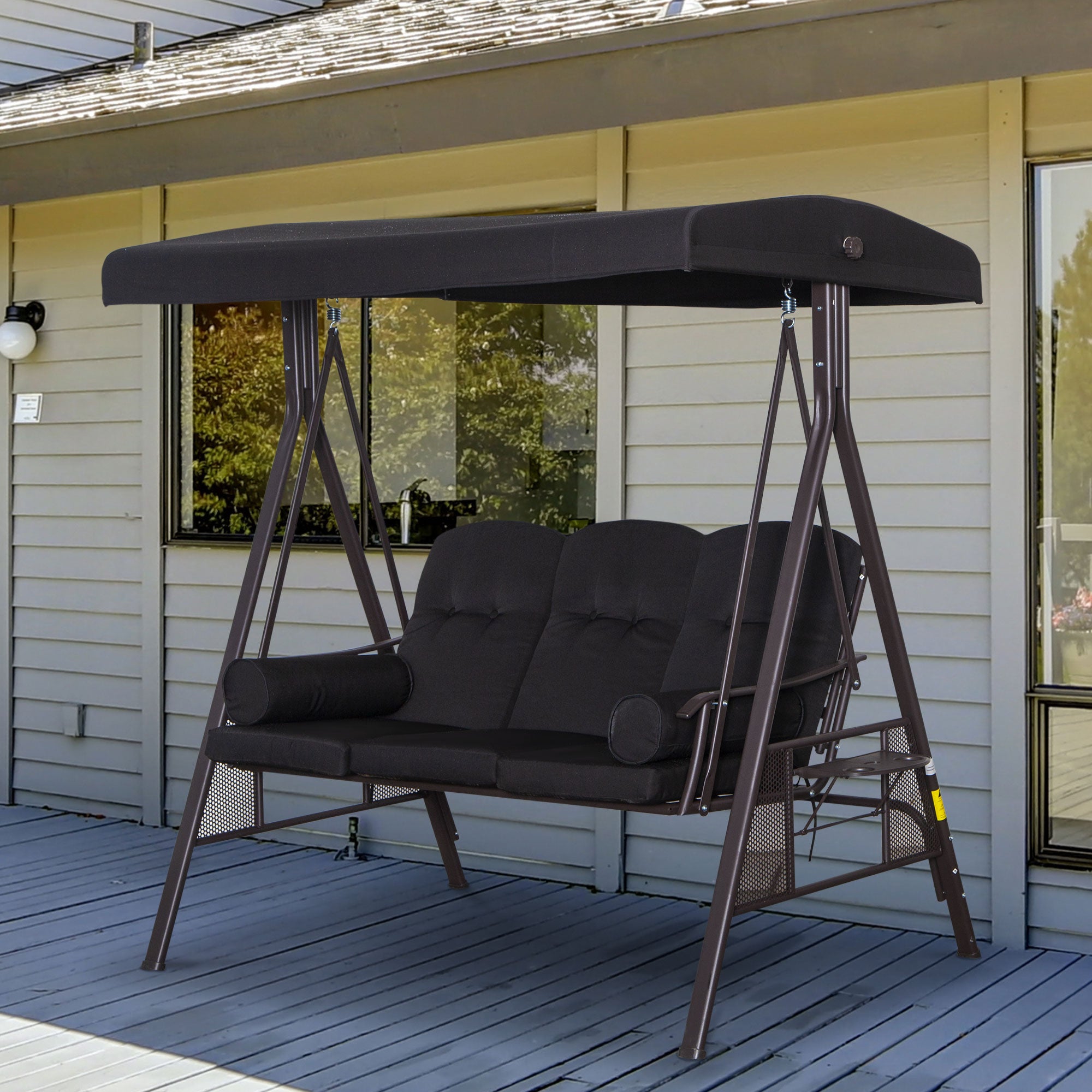 Banco Baloiço de Jardim 3 Lugares Preto 206x116x183 cm