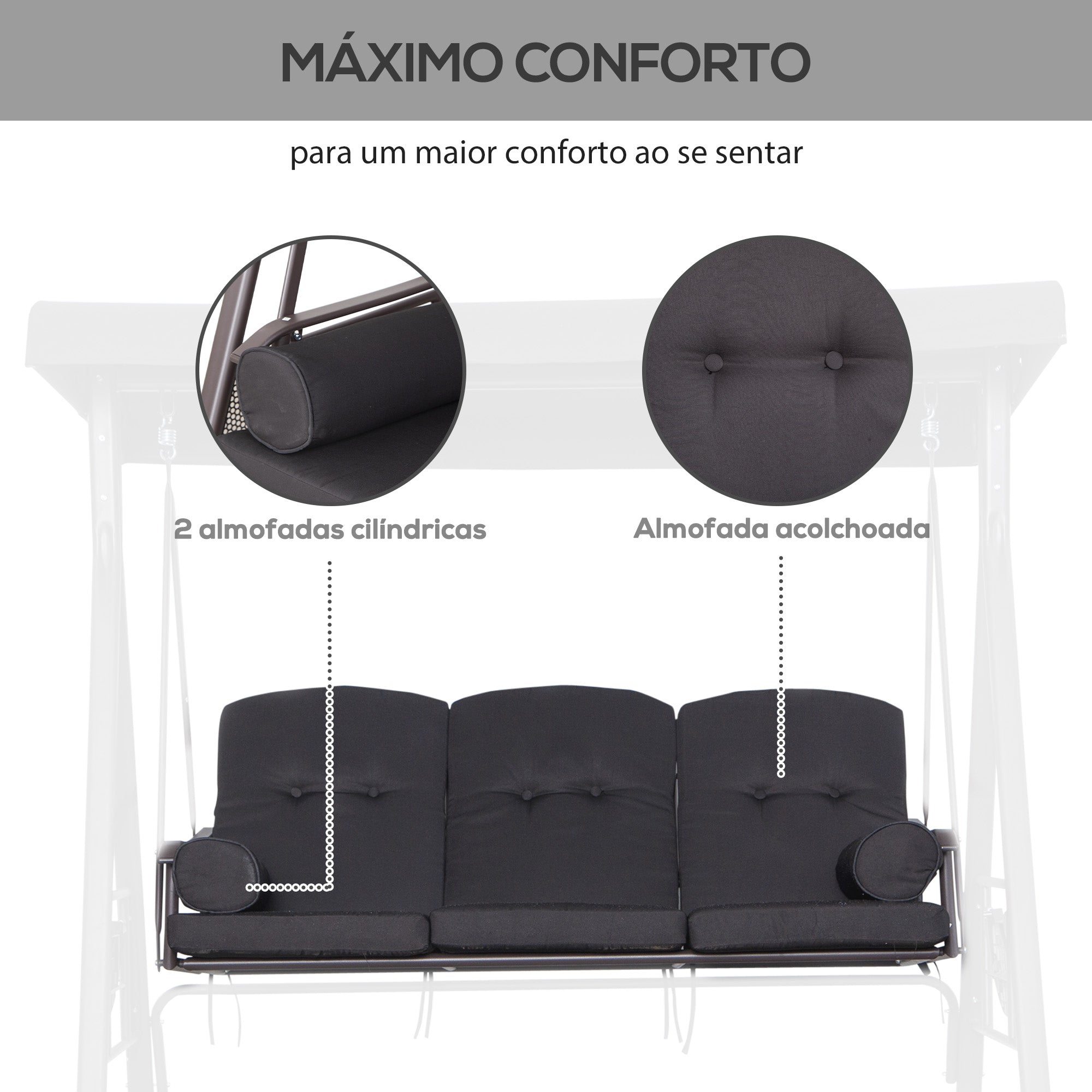 Banco Baloiço de Jardim 3 Lugares Preto 206x116x183 cm
