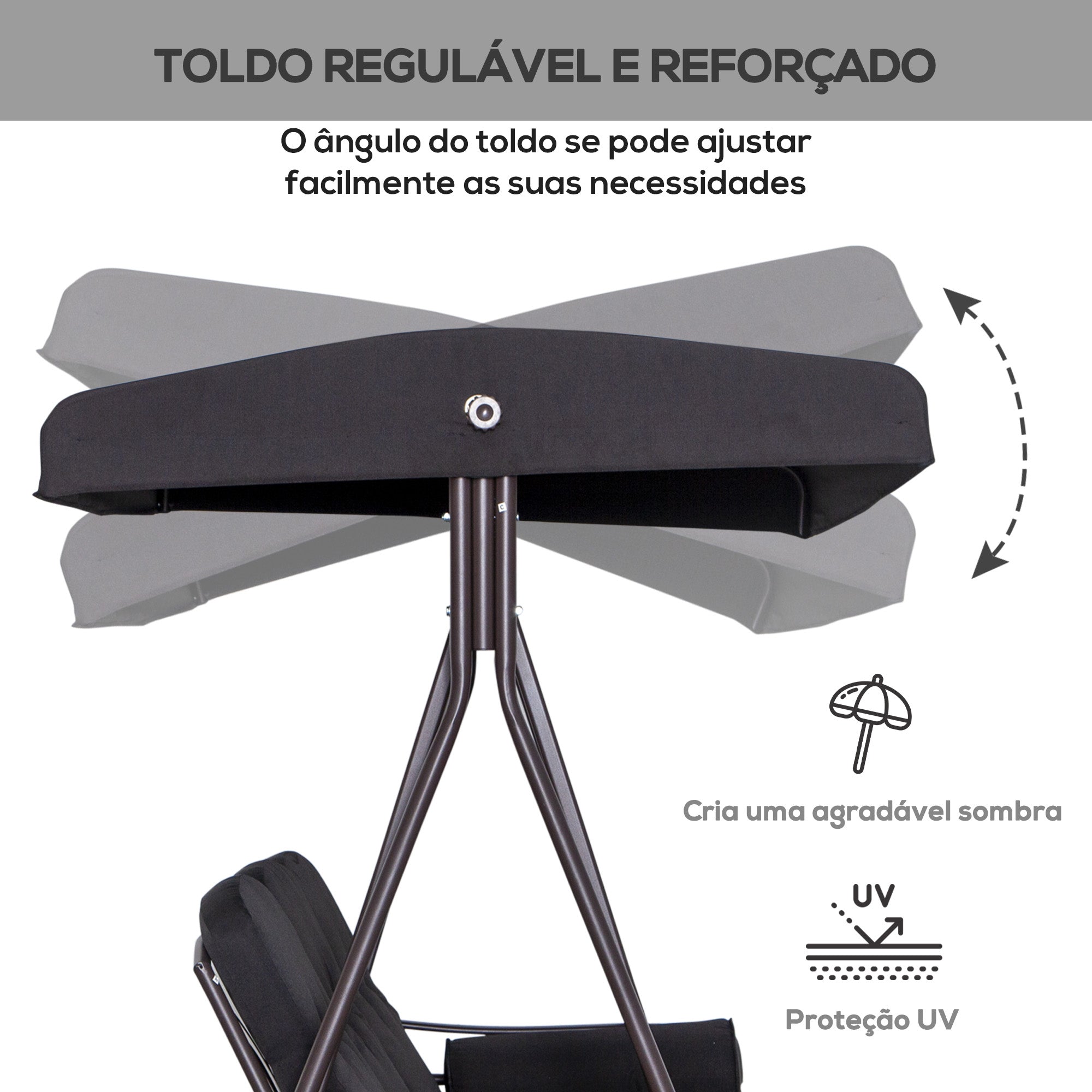 Banco Baloiço de Jardim 3 Lugares Preto 206x116x183 cm
