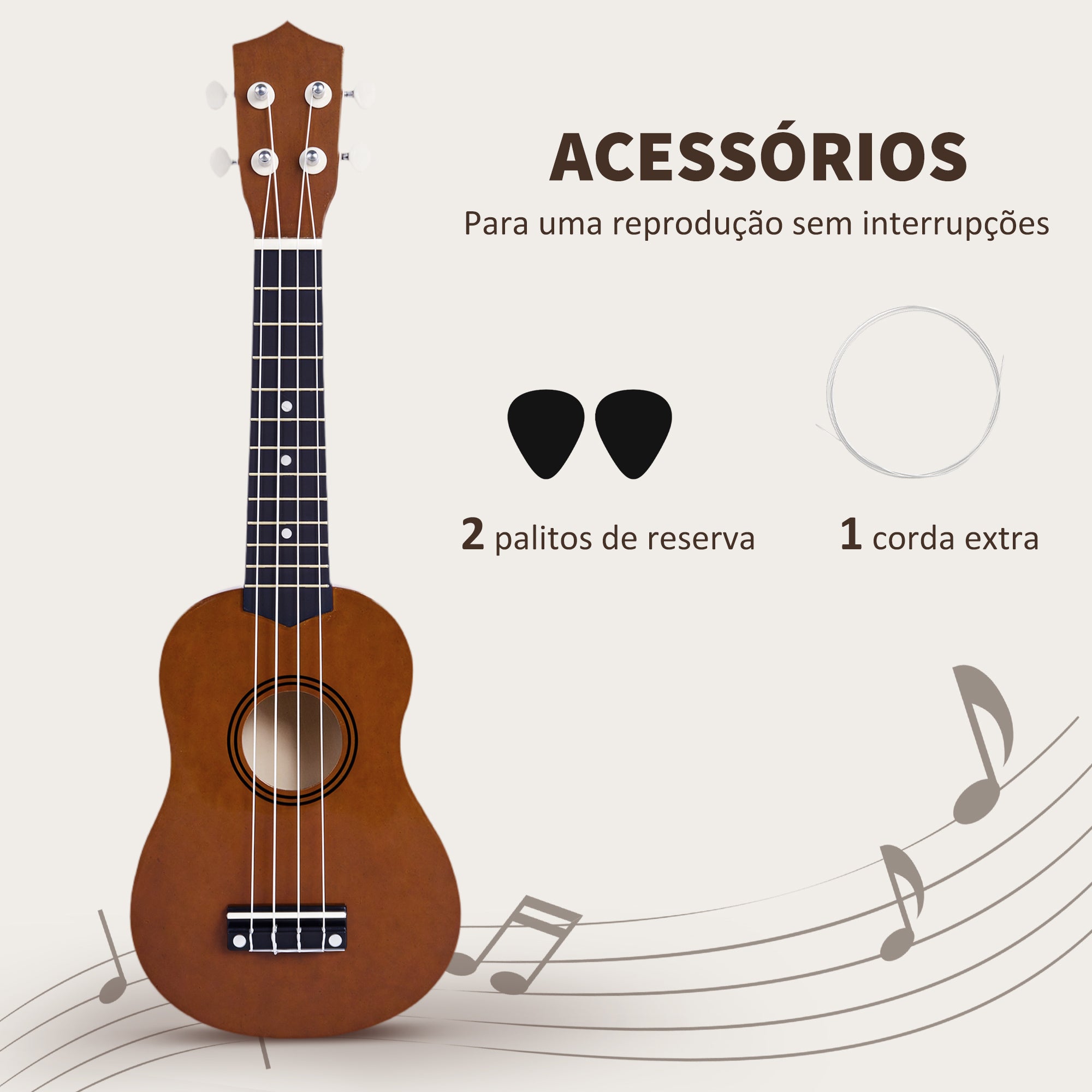 Ukelele Soprano 21 Polegadas Marrom 53x17,5x6,2 cm