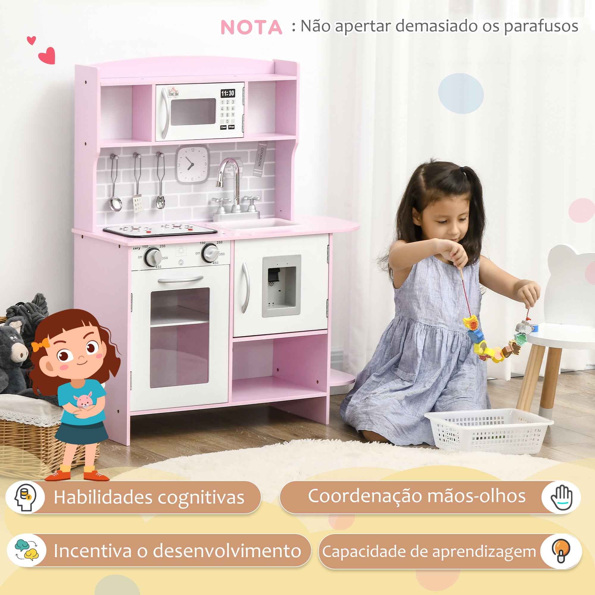 Cozinha Infantil Rosa 70x29x90cm para Crianças acima de 3 Anos