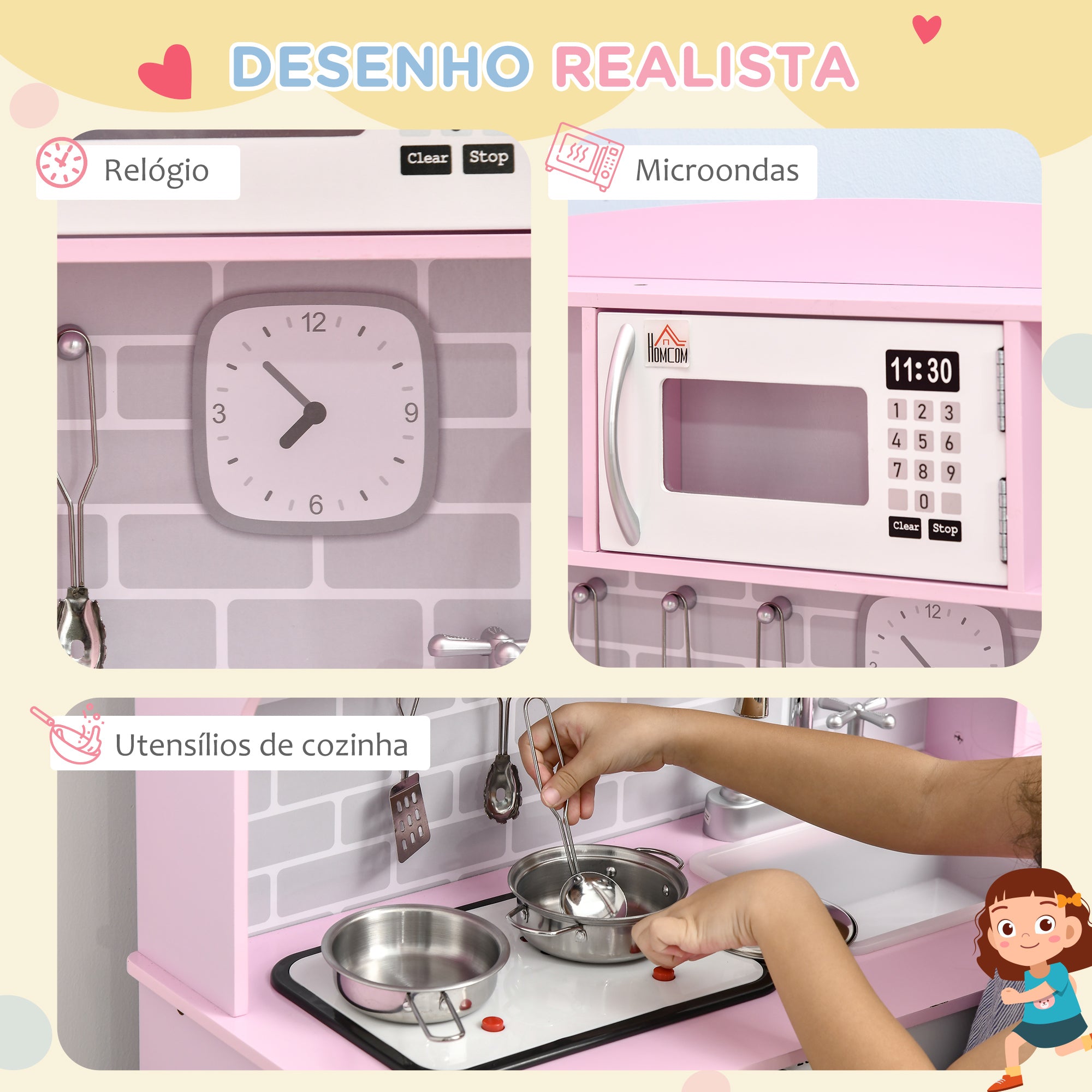 Cozinha Infantil Rosa 70x29x90cm para Crianças acima de 3 Anos