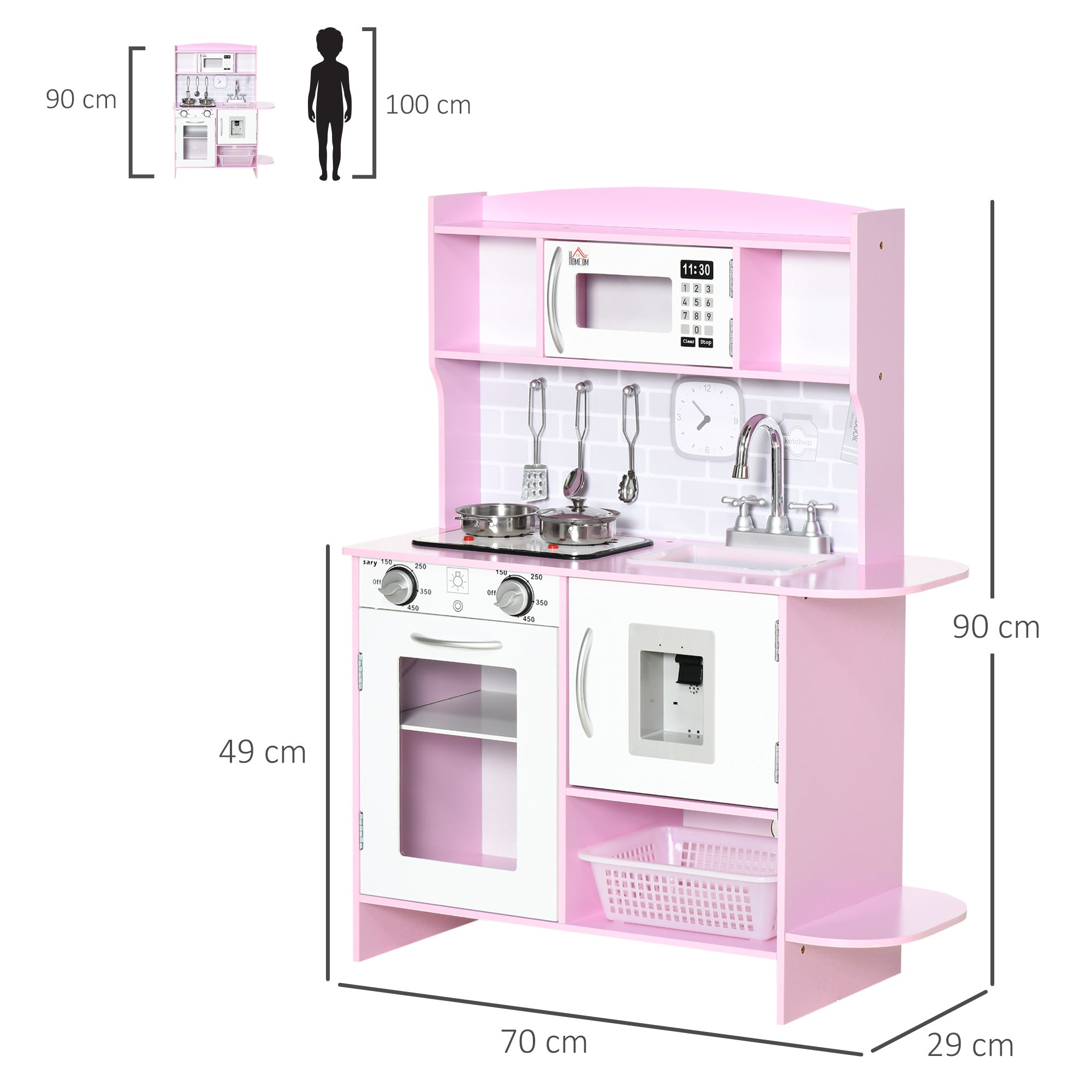 Cozinha Infantil Rosa 70x29x90cm para Crianças acima de 3 Anos