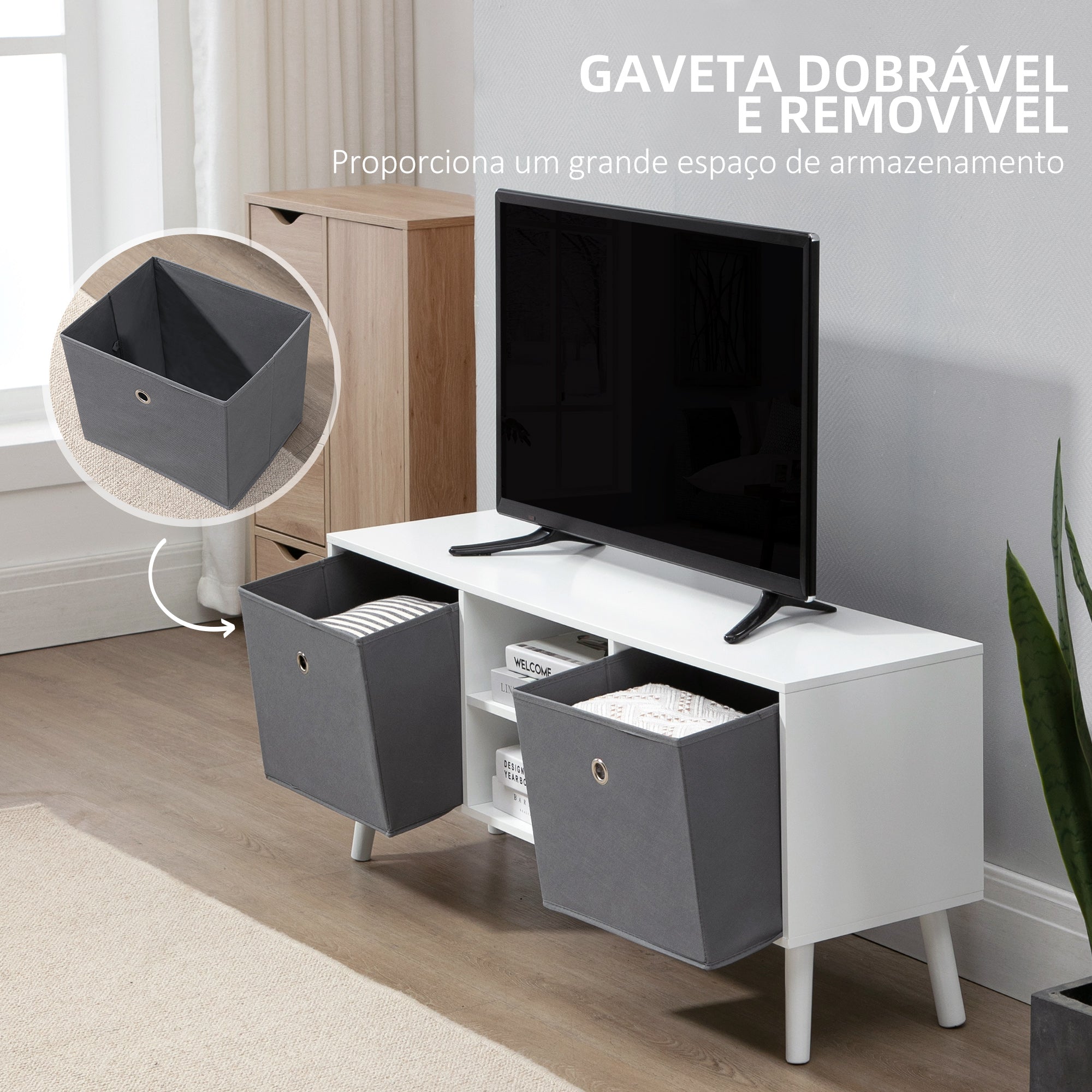 Móvel de TV Moderno Branco e Cinza 110x29x46.5cm