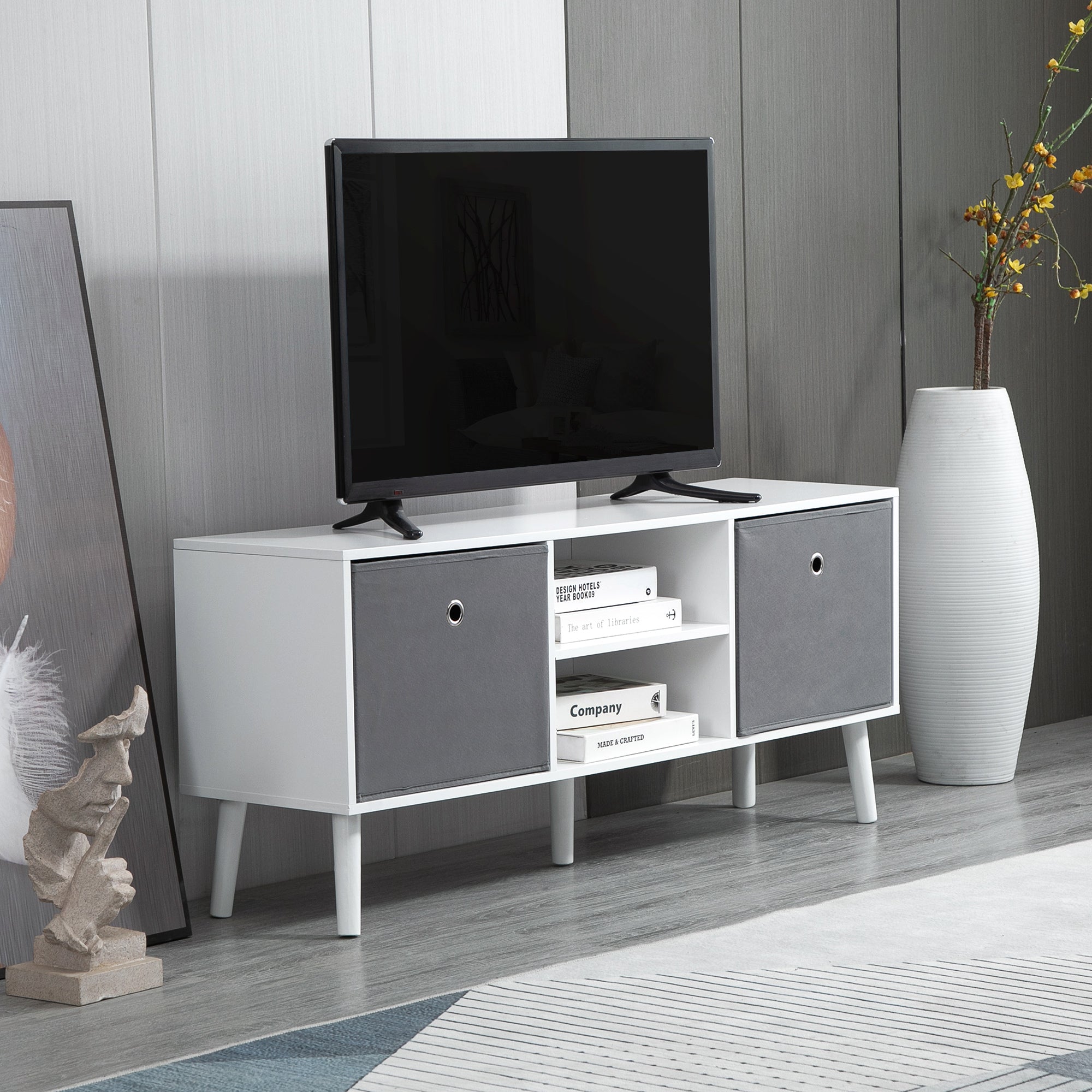 Móvel de TV Moderno Branco e Cinza 110x29x46.5cm