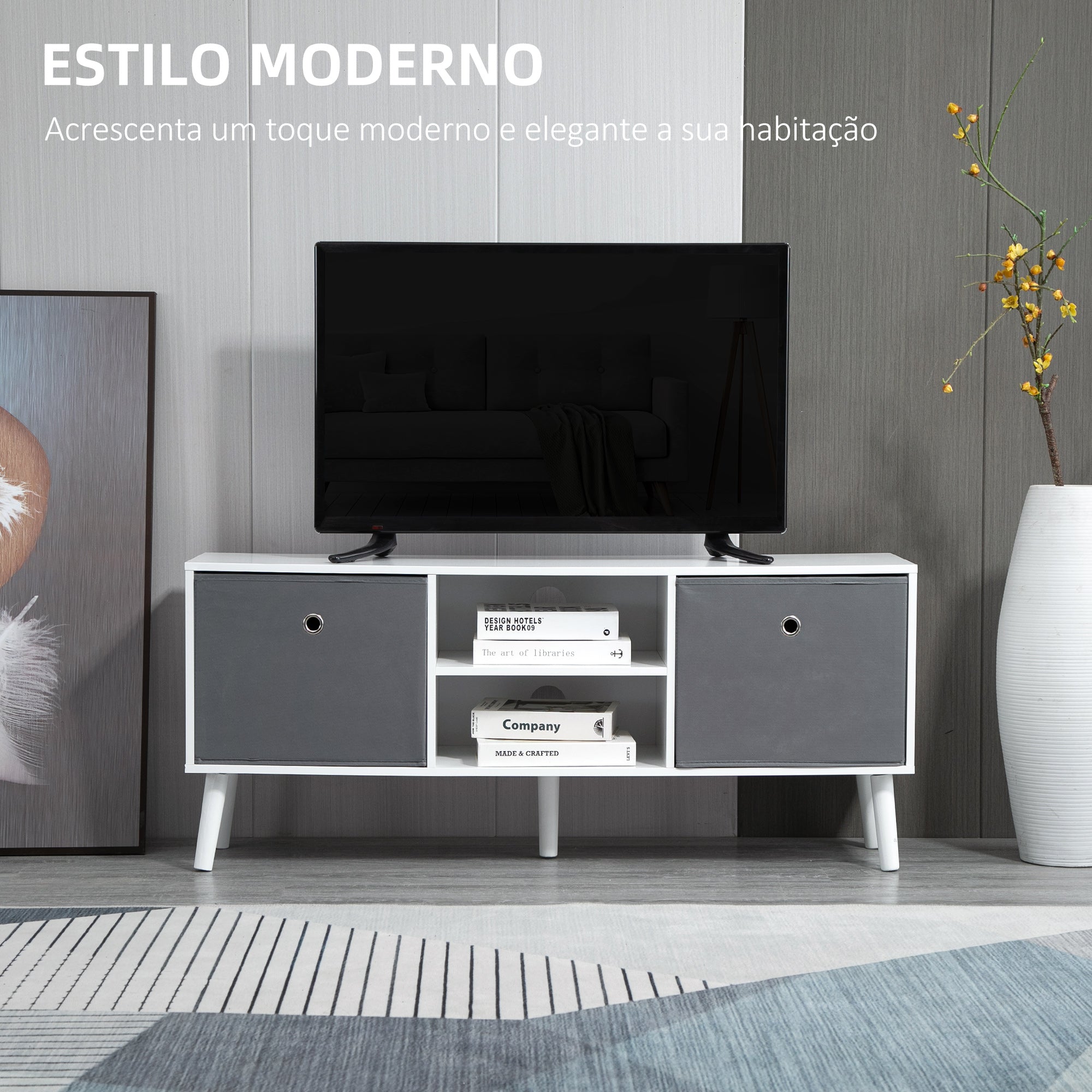 Móvel de TV Moderno Branco e Cinza 110x29x46.5cm