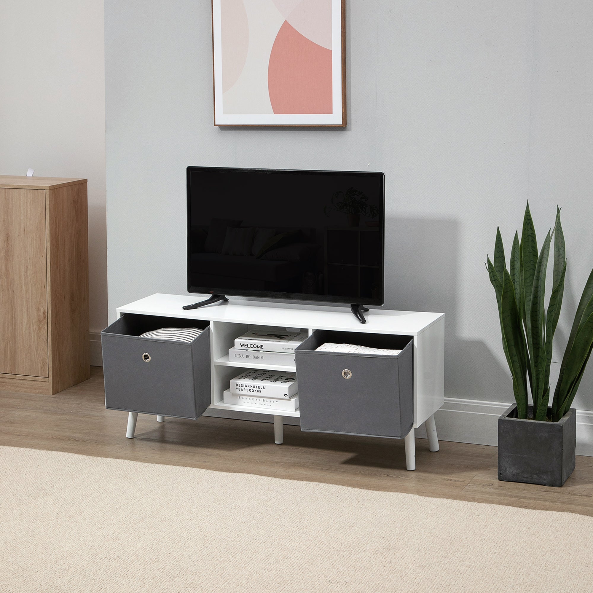 Móvel de TV Moderno Branco e Cinza 110x29x46.5cm