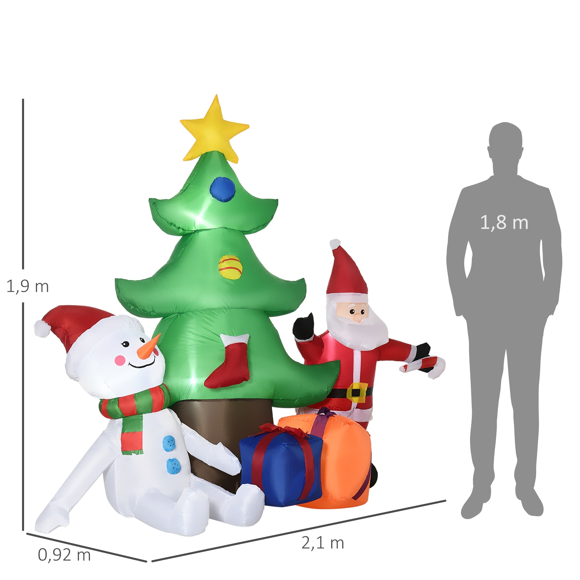 Árvore de Natal Insuflável 210x92x190 cm Multicolorido