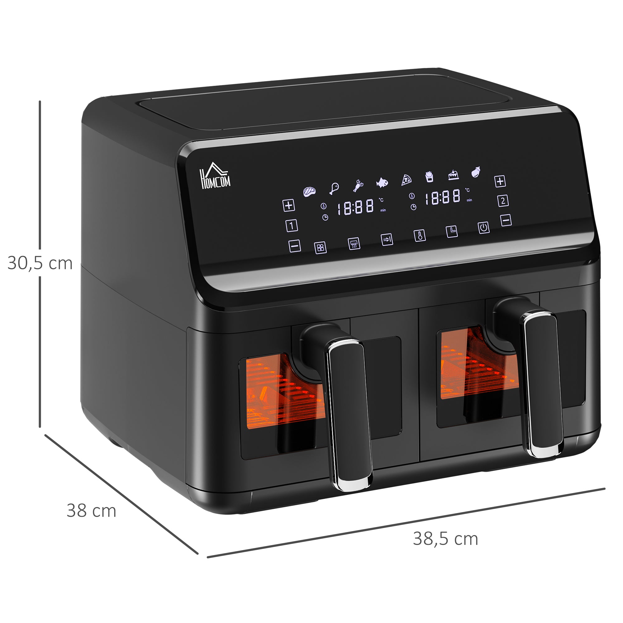 Fritadeira de Ar Quente Dupla 8L – 38,5x38x30,5 cm – Preto – Aço e PP