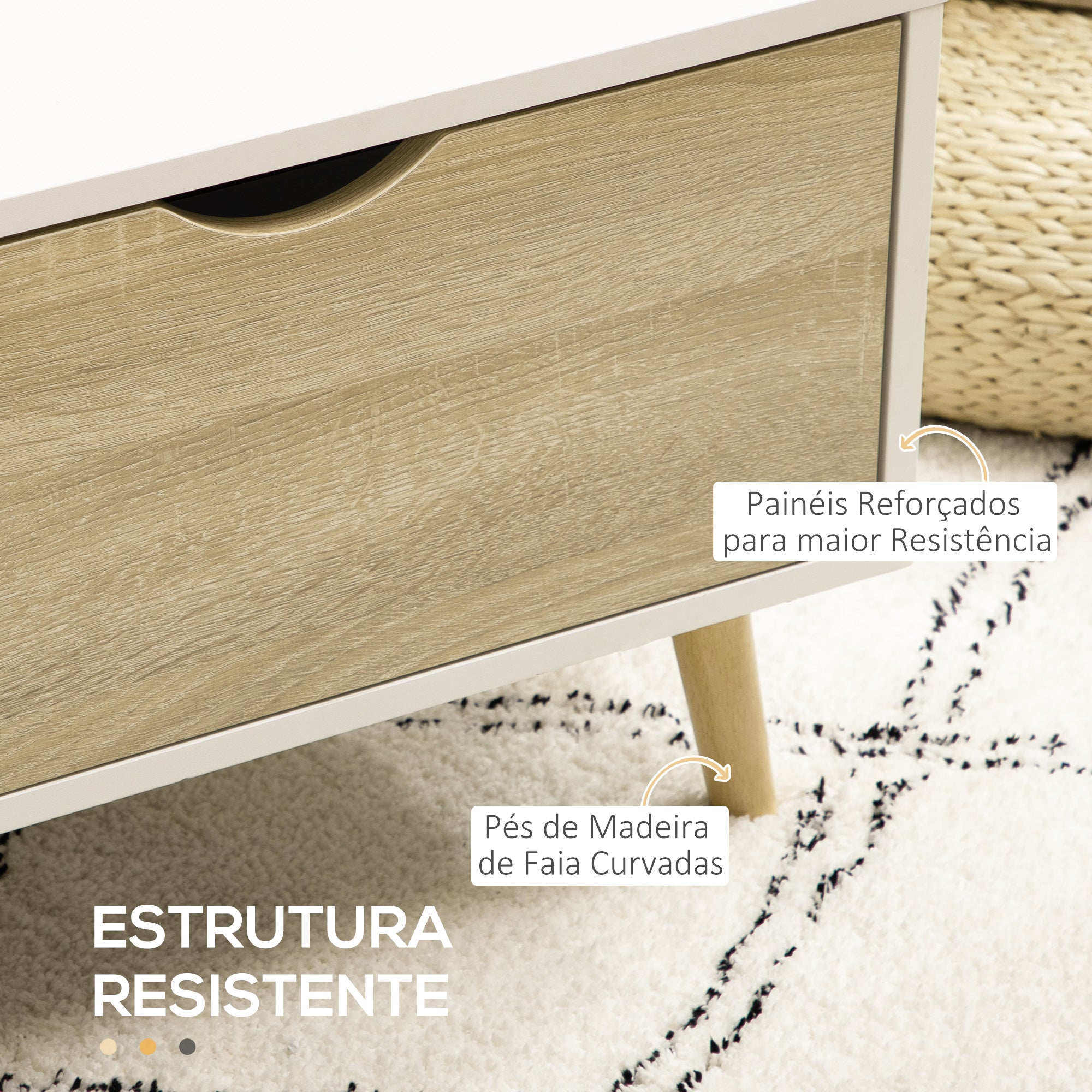 Mesa de Centro Retangular com 2 Gavetas e Compartimentos Abertos 106x58x39,5cm Branco e Madeira
