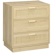 Cómoda de Madeira com 3 Gavetas de Vime - Cor de Madeira Natural - 60x38x69 cm