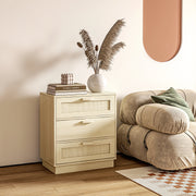 Cómoda de Madeira com 3 Gavetas de Vime - Cor de Madeira Natural - 60x38x69 cm