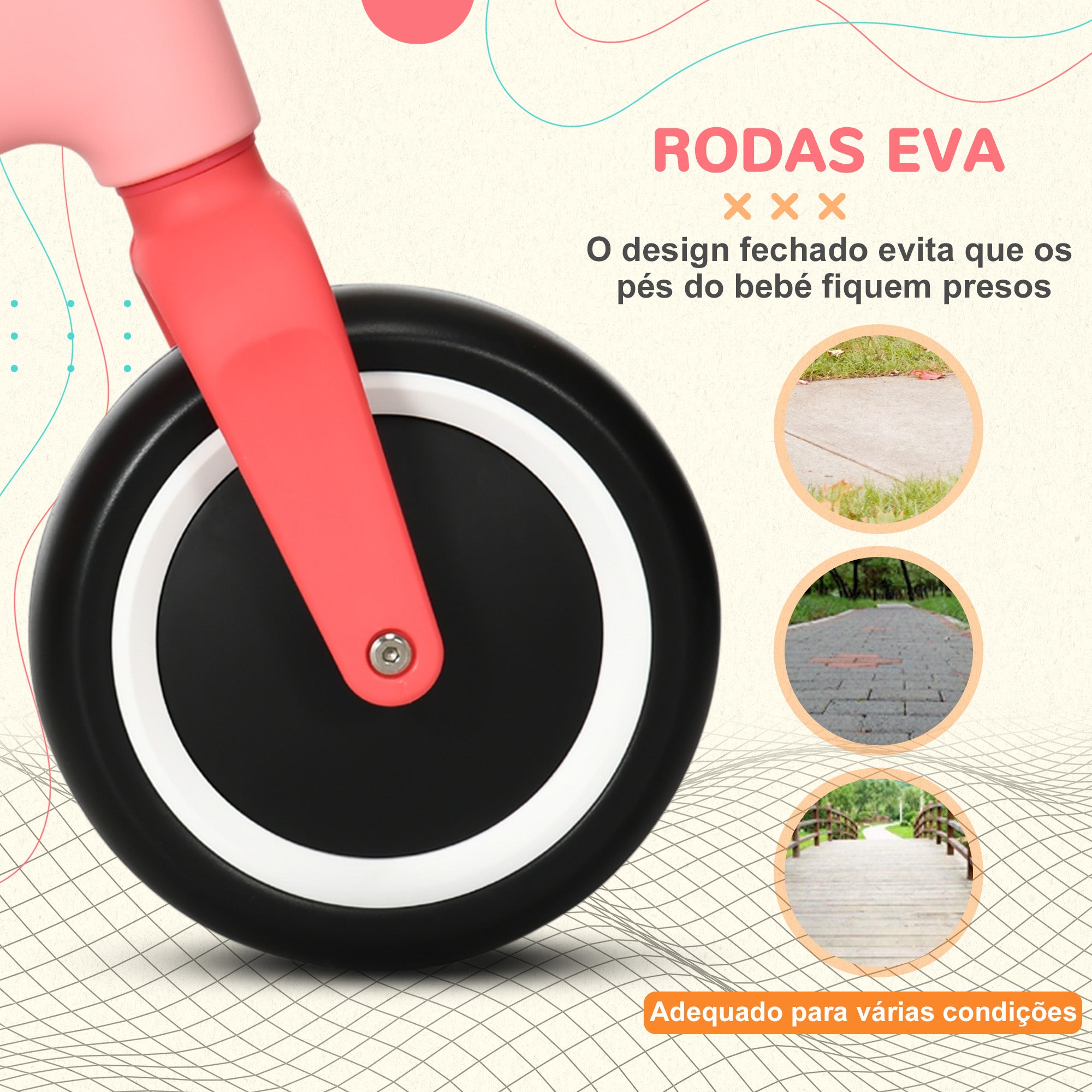 Bicicleta de Equilíbrio para Crianças 18-36 Meses - 67,5x32x44 cm Rosa