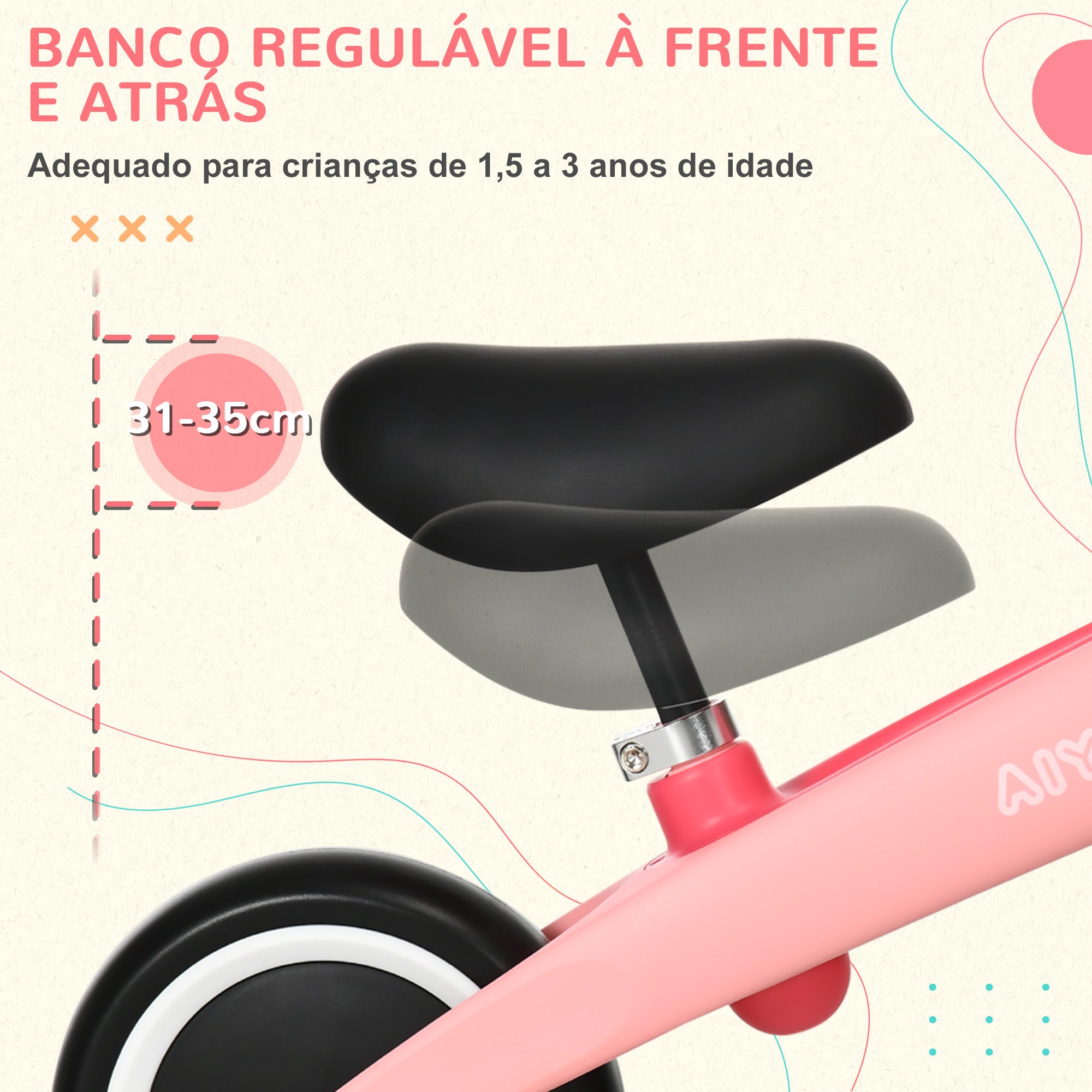 Bicicleta de Equilíbrio para Crianças 18-36 Meses - 67,5x32x44 cm Rosa