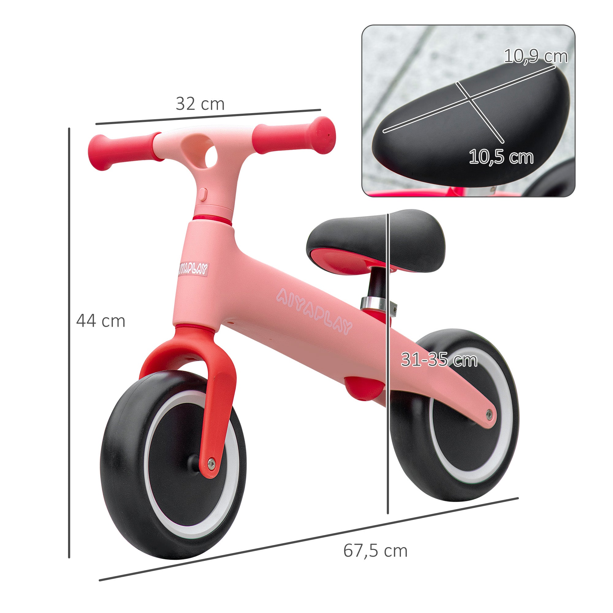 Bicicleta de Equilíbrio para Crianças 18-36 Meses - 67,5x32x44 cm Rosa