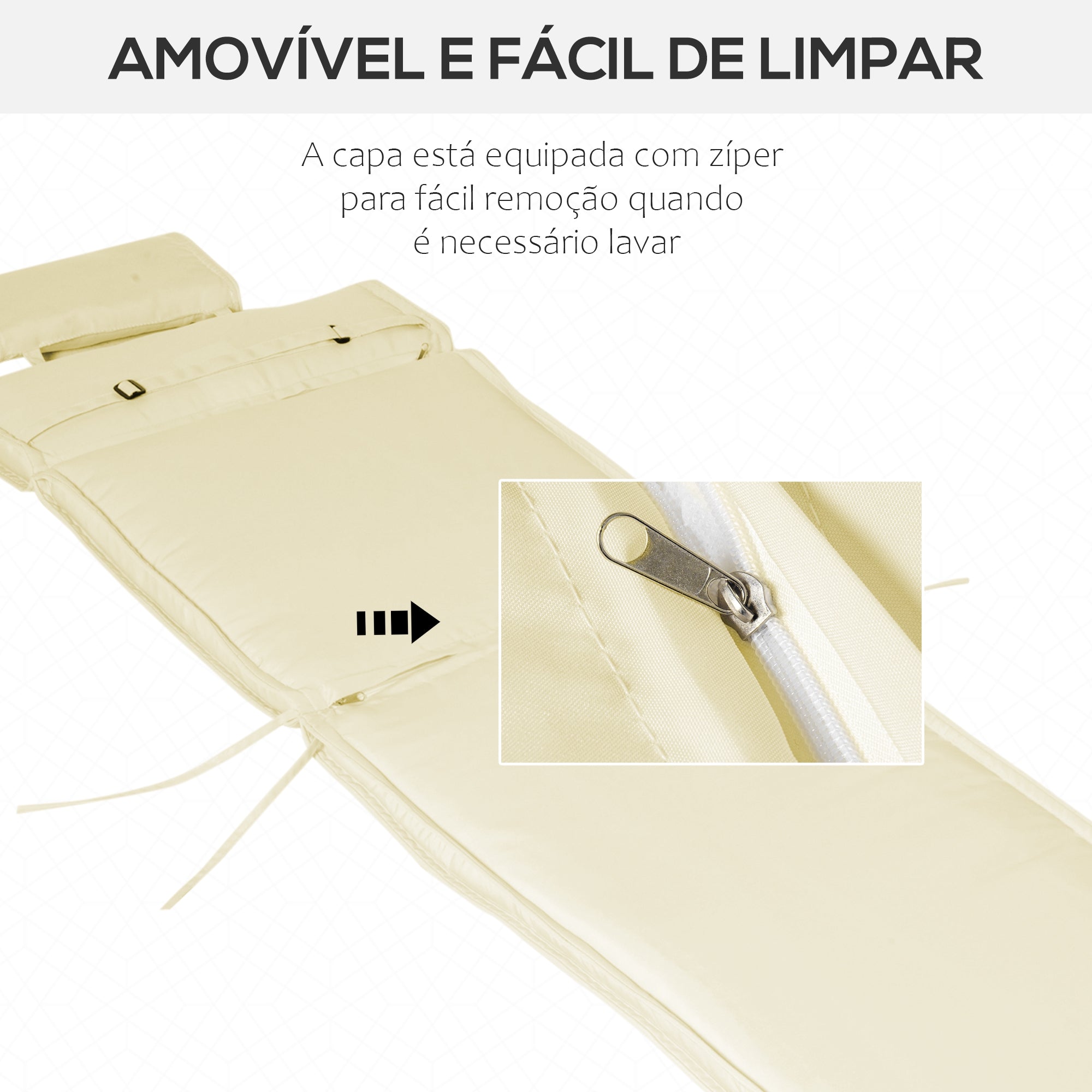 Almofada para Espreguiçadeira Creme 198x53x5cm - Conforto e Durabilidade