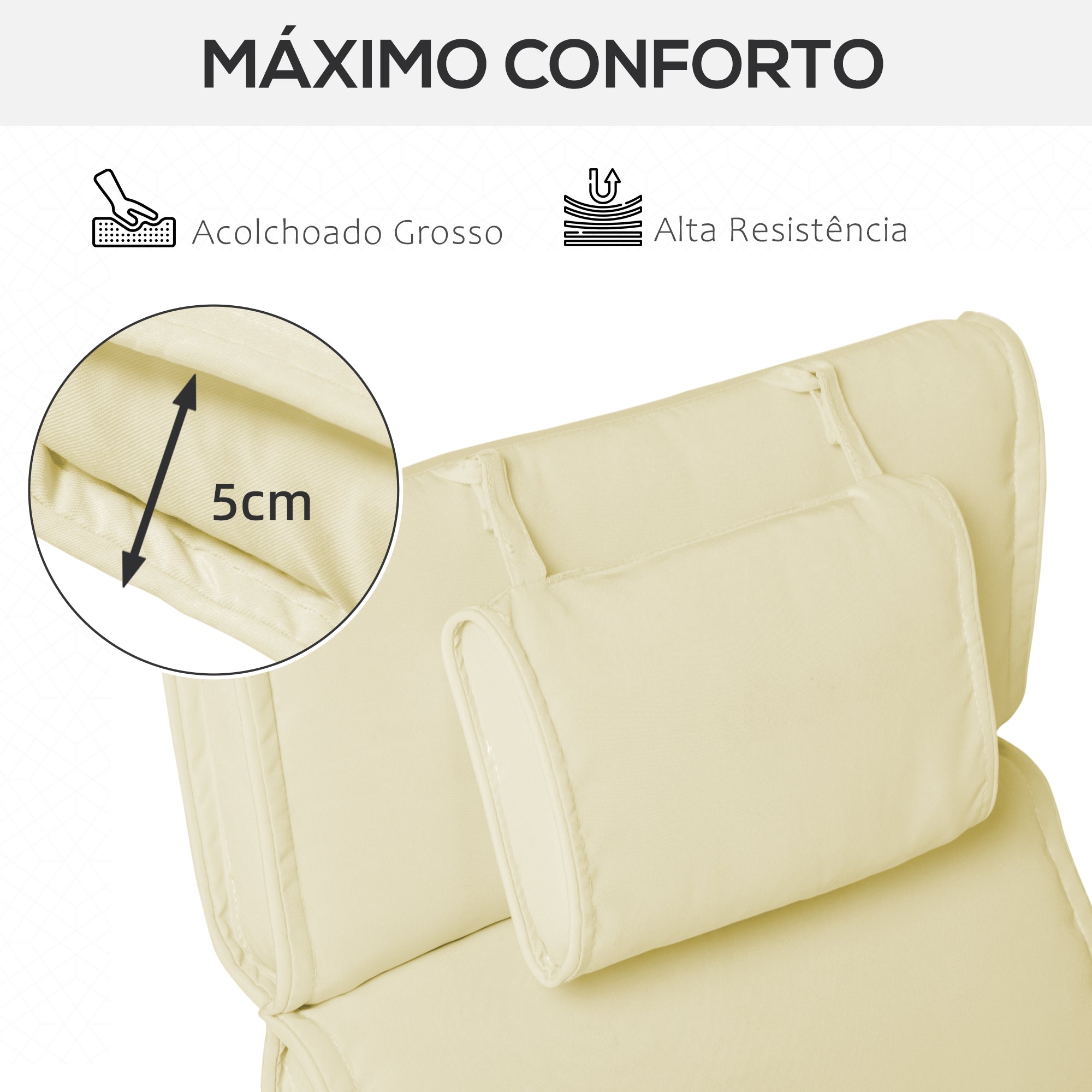 Almofada para Espreguiçadeira Creme 198x53x5cm - Conforto e Durabilidade