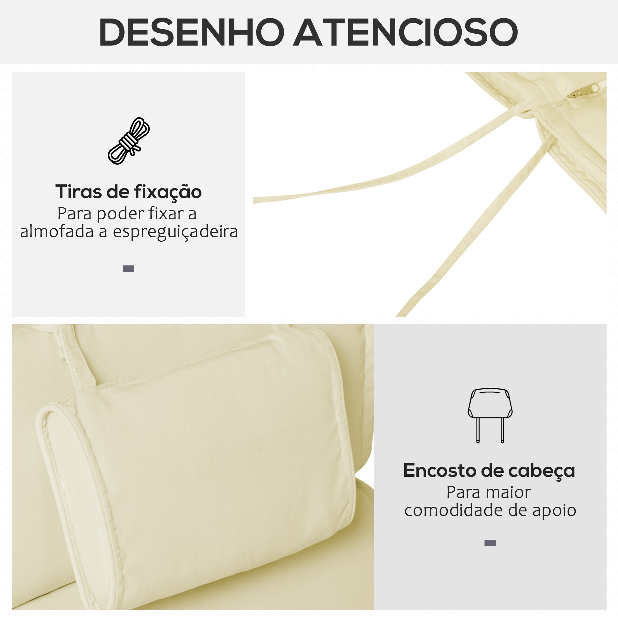 Almofada para Espreguiçadeira Creme 198x53x5cm - Conforto e Durabilidade