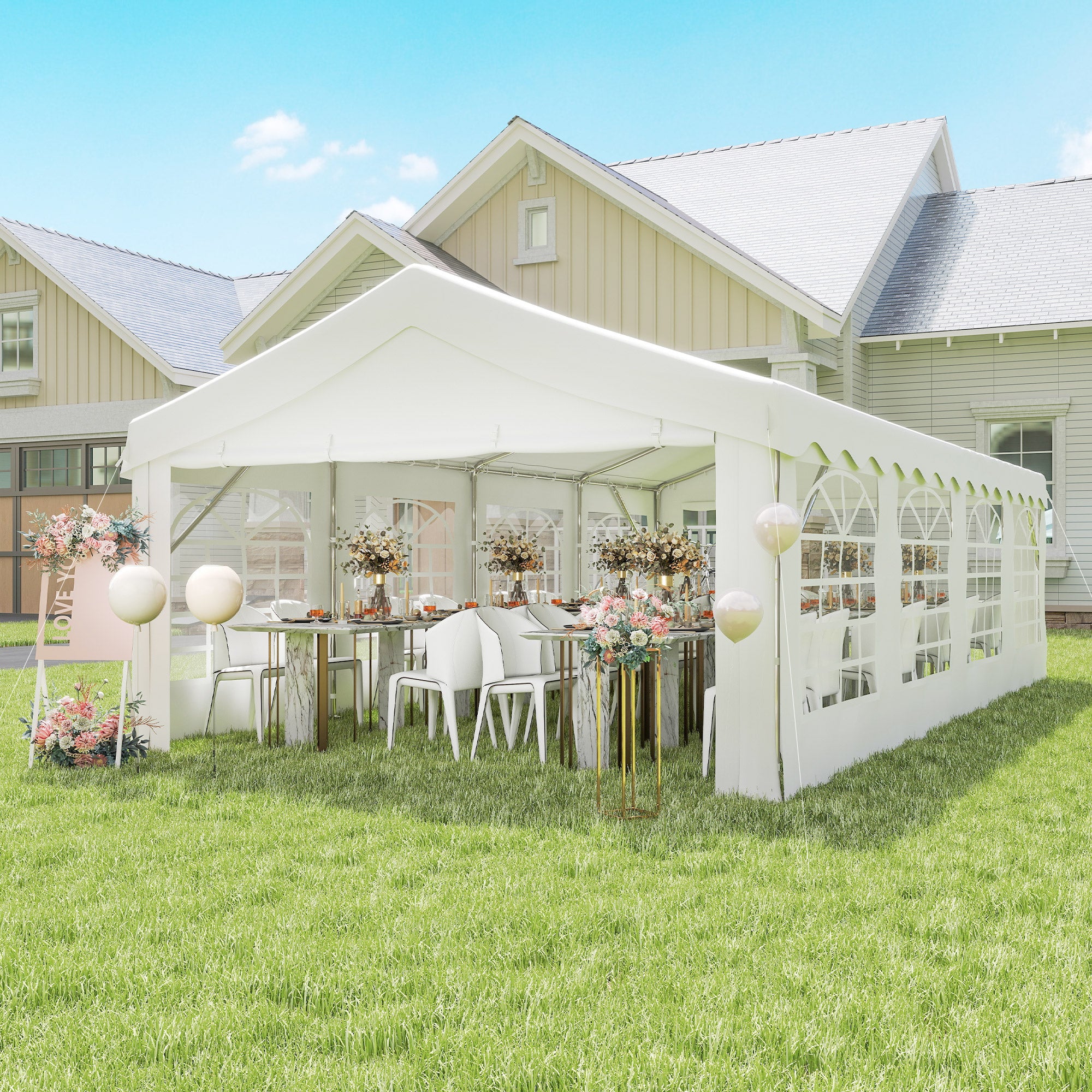 Tenda para Festas 8x4m com 4 Paredes Laterais e 8 Janelas - Blanco