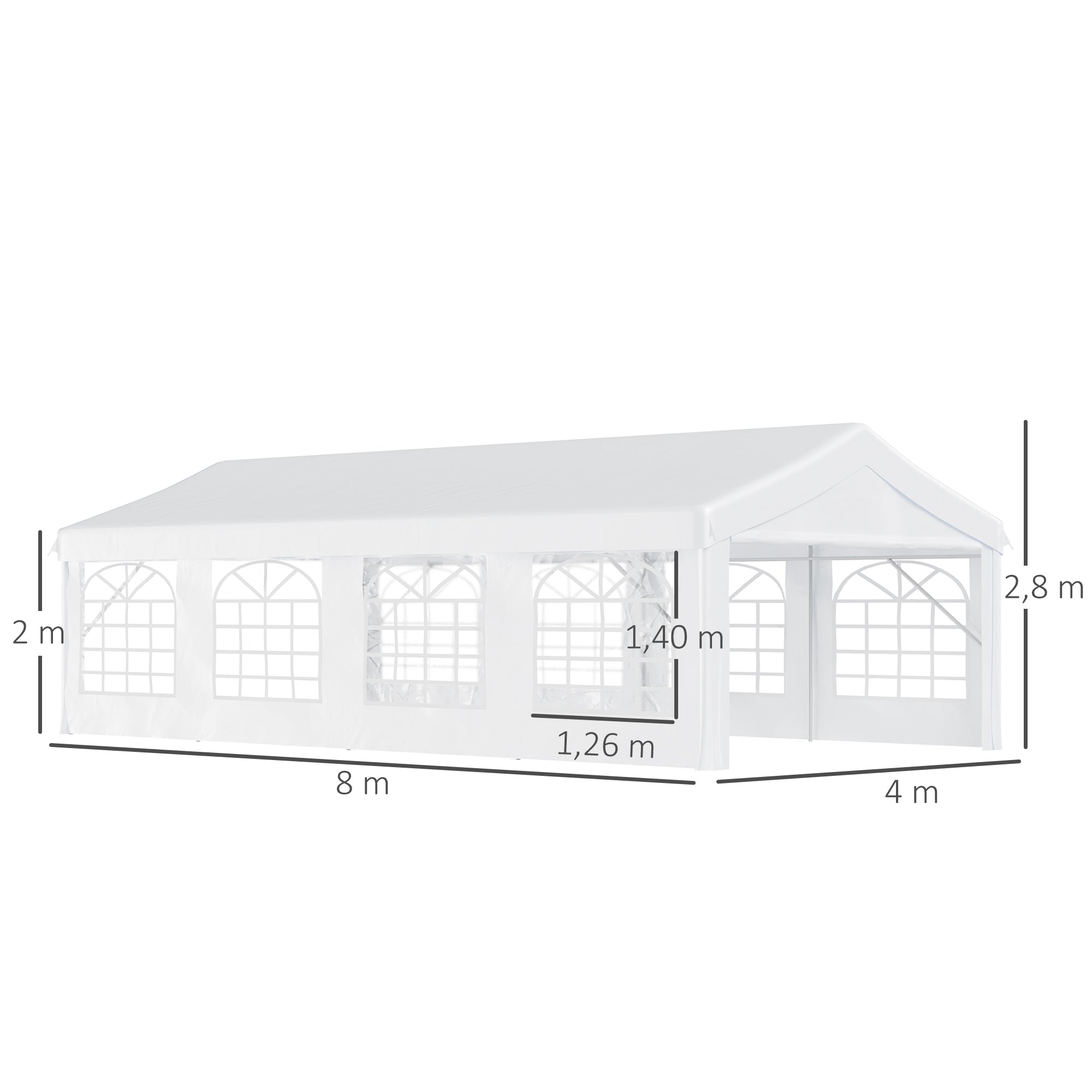 Tenda para Festas 8x4m com 4 Paredes Laterais e 8 Janelas - Blanco