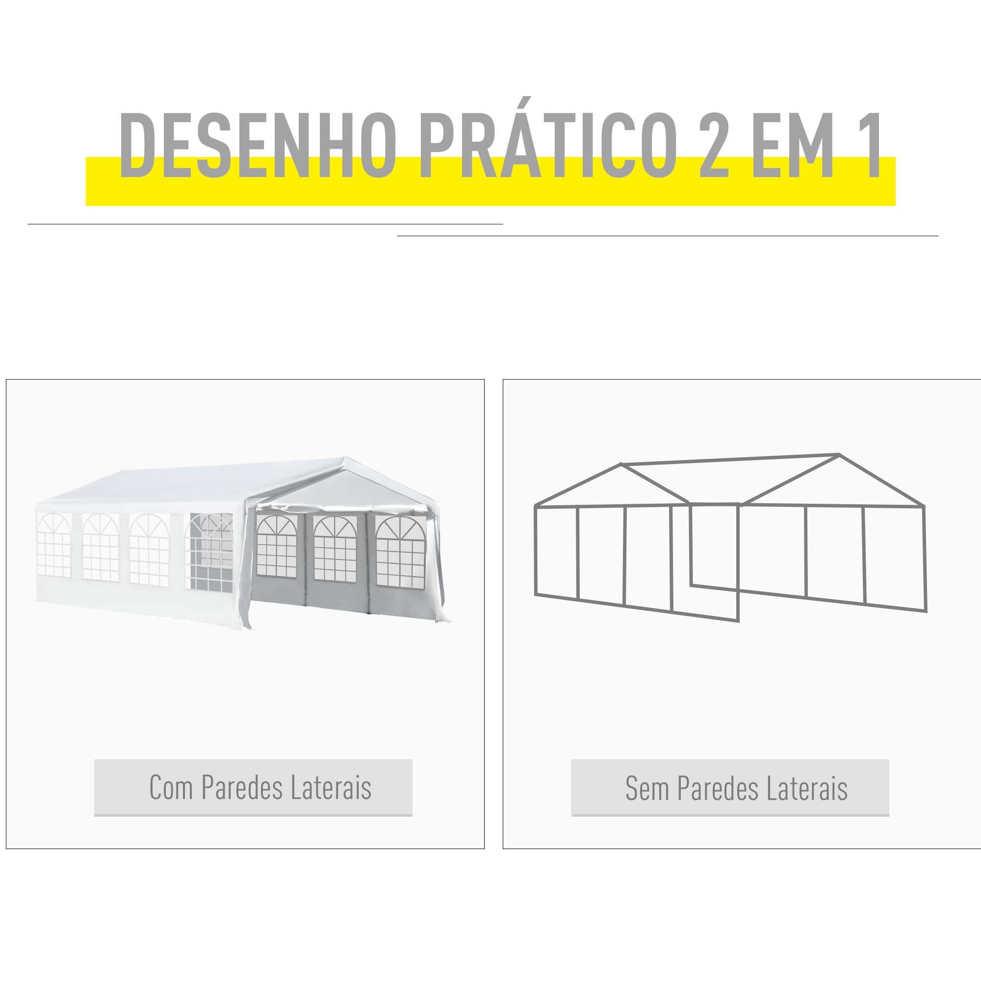 Tenda para Festas 8x4m com 4 Paredes Laterais e 8 Janelas - Blanco