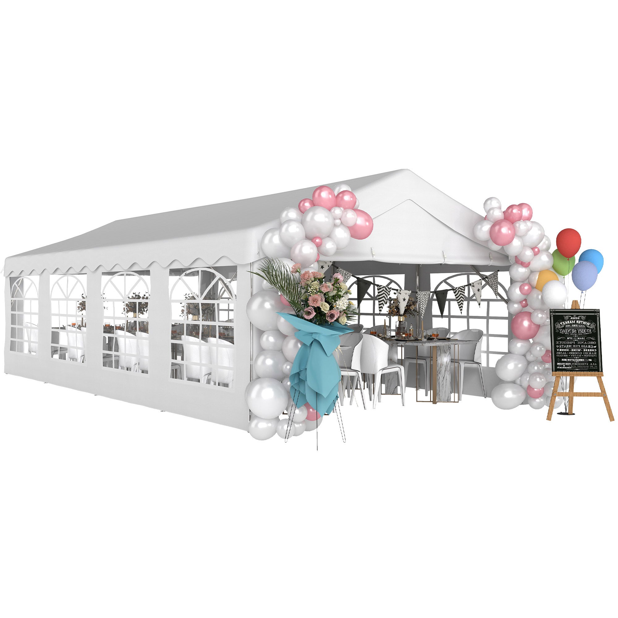 Tenda para Festas 8x4m com 4 Paredes Laterais e 8 Janelas - Blanco