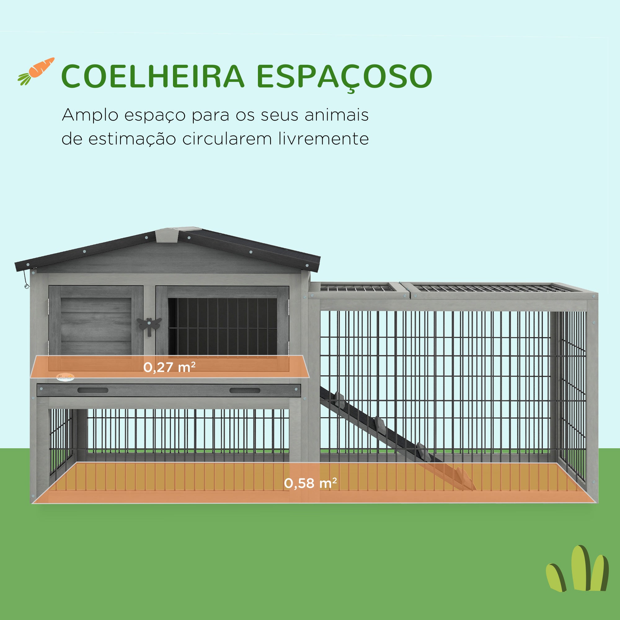 Coelheira Exterior de Madeira – 150x52x68 cm – Cinzento