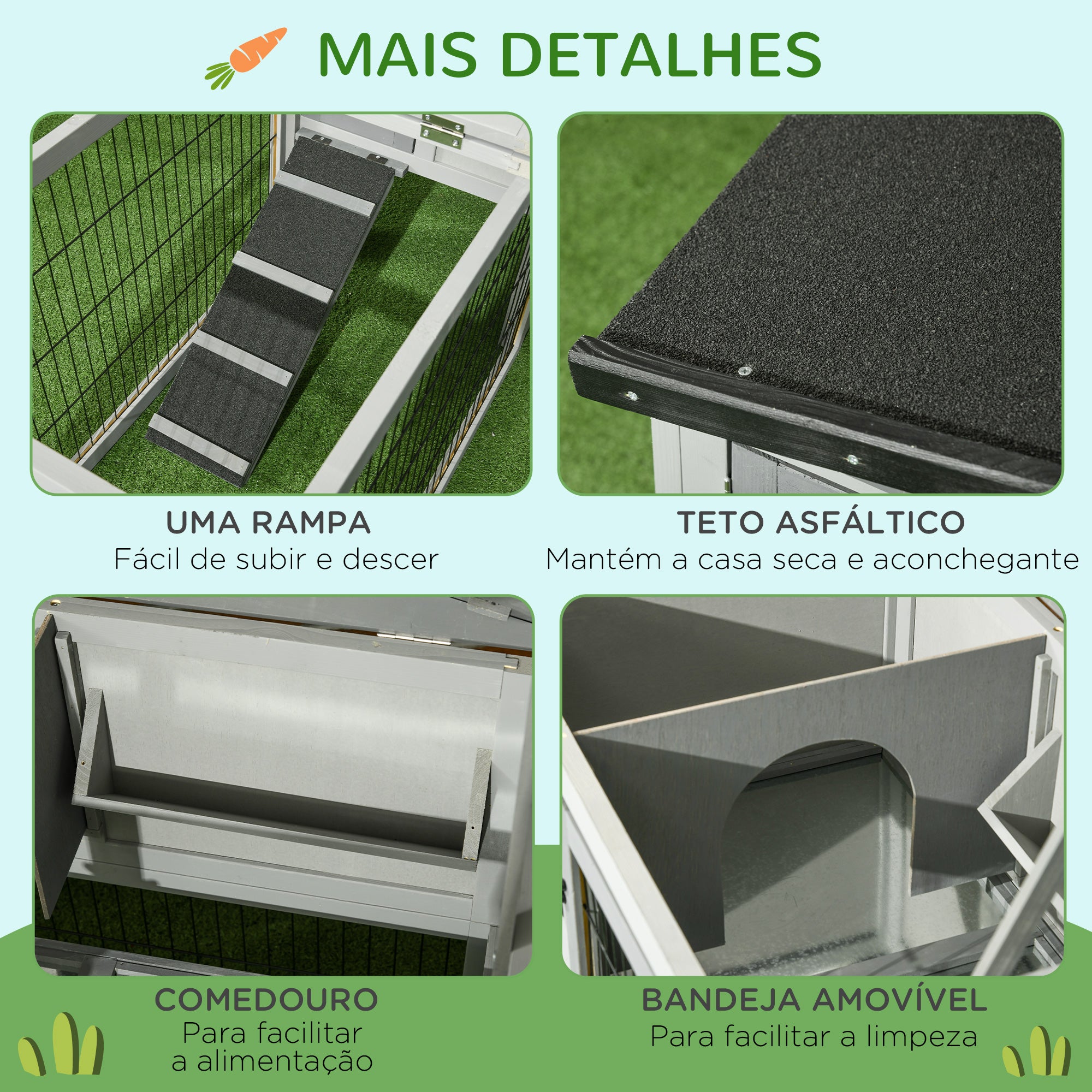 Coelheira Exterior de Madeira – 150x52x68 cm – Cinzento