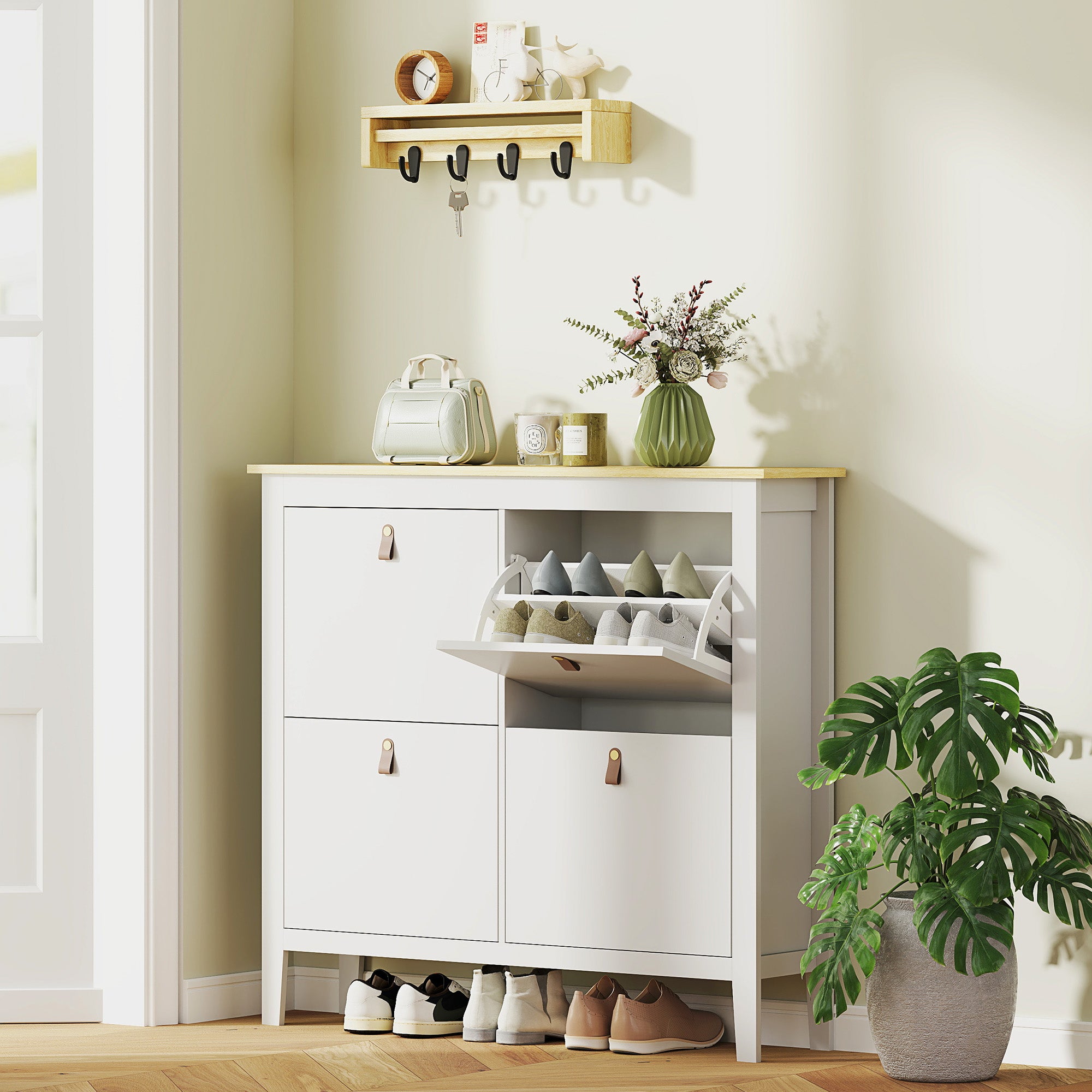 Sapateira Estreita de Entrada com 4 Gavetas Abatíveis - 105x24x95,5 cm - Branco