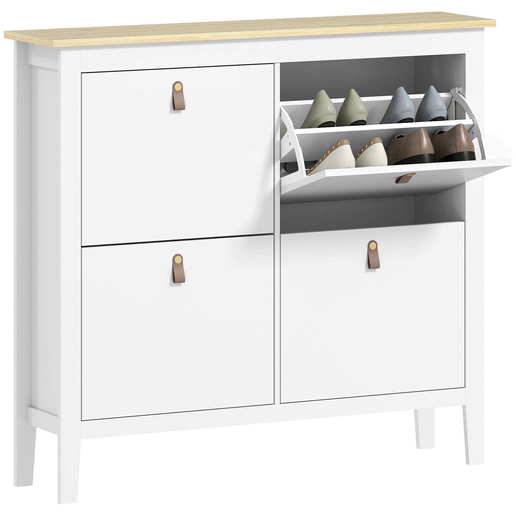 Sapateira Estreita de Entrada com 4 Gavetas Abatíveis - 105x24x95,5 cm - Branco