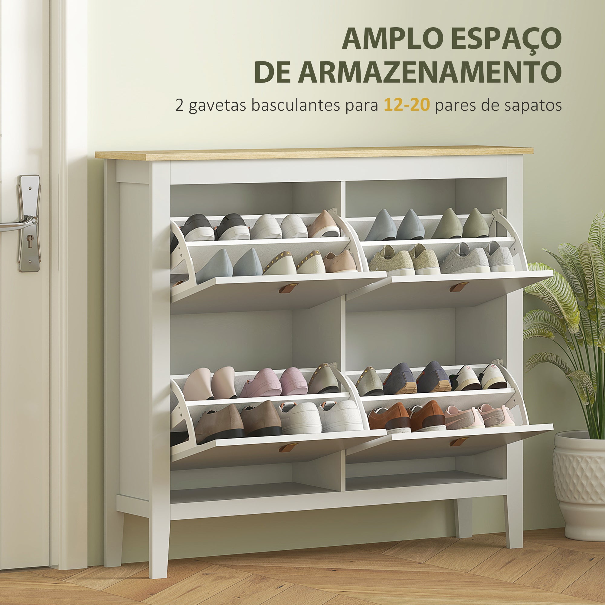 Sapateira Estreita de Entrada com 4 Gavetas Abatíveis - 105x24x95,5 cm - Branco