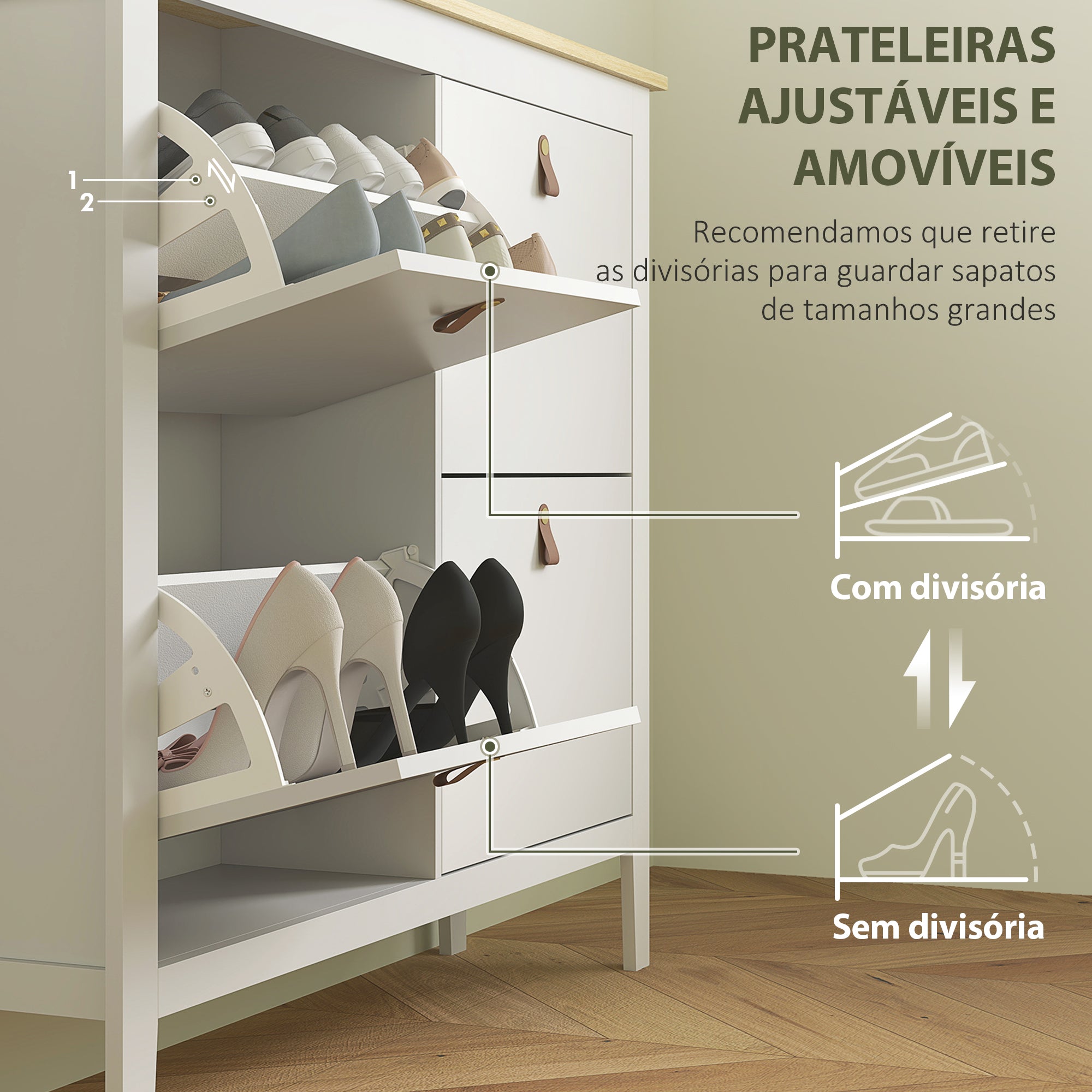 Sapateira Estreita de Entrada com 4 Gavetas Abatíveis - 105x24x95,5 cm - Branco