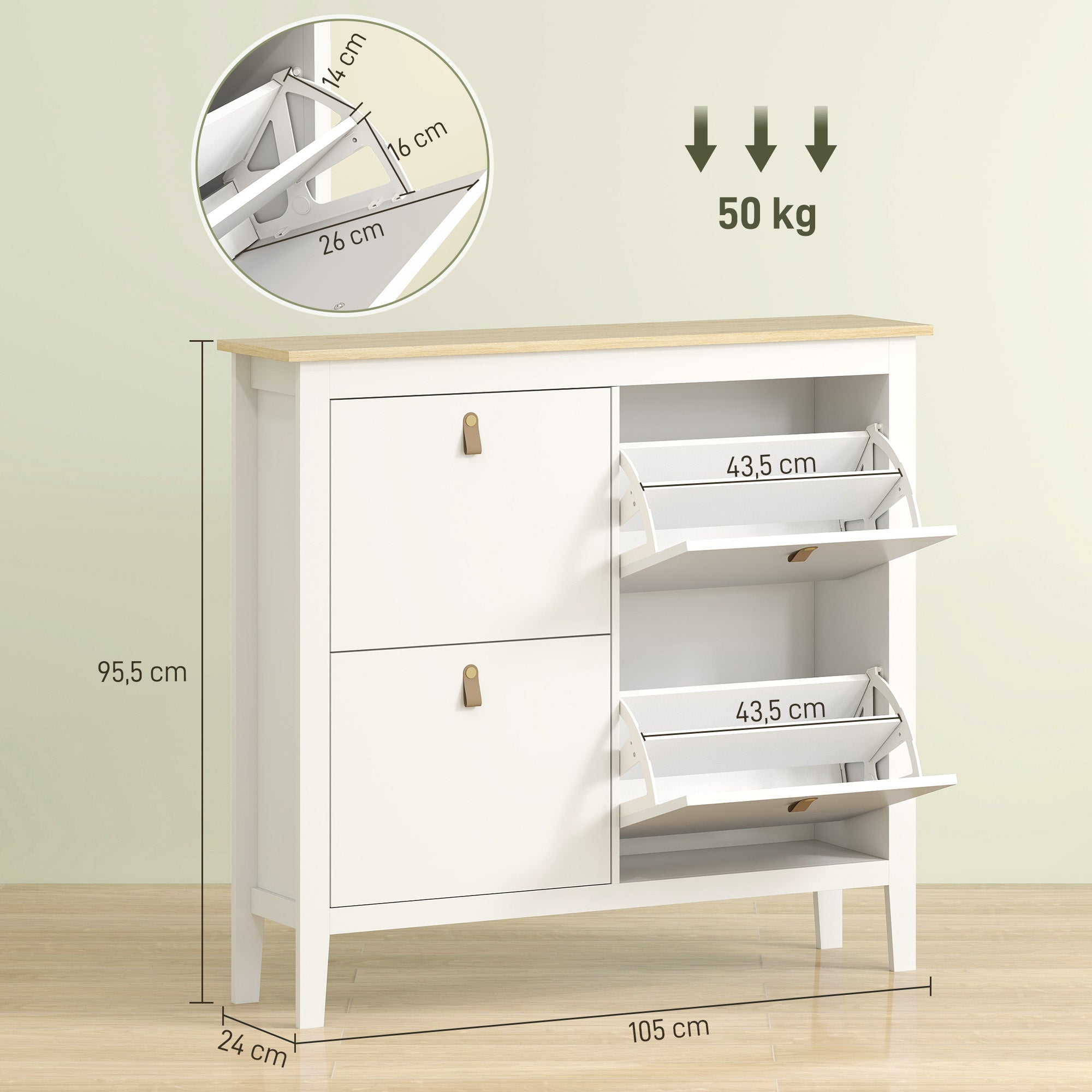 Sapateira Estreita de Entrada com 4 Gavetas Abatíveis - 105x24x95,5 cm - Branco