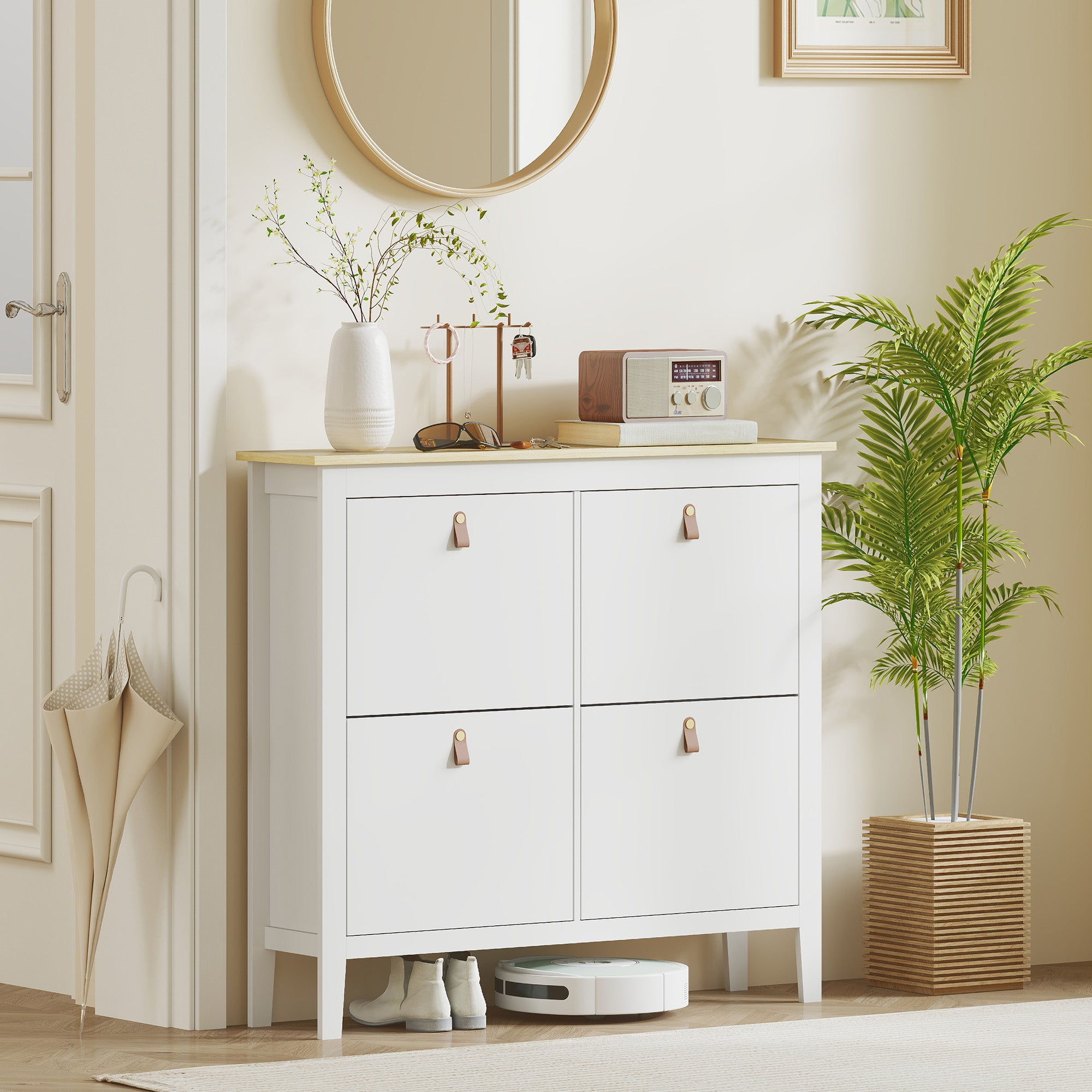 Sapateira Estreita de Entrada com 4 Gavetas Abatíveis - 105x24x95,5 cm - Branco