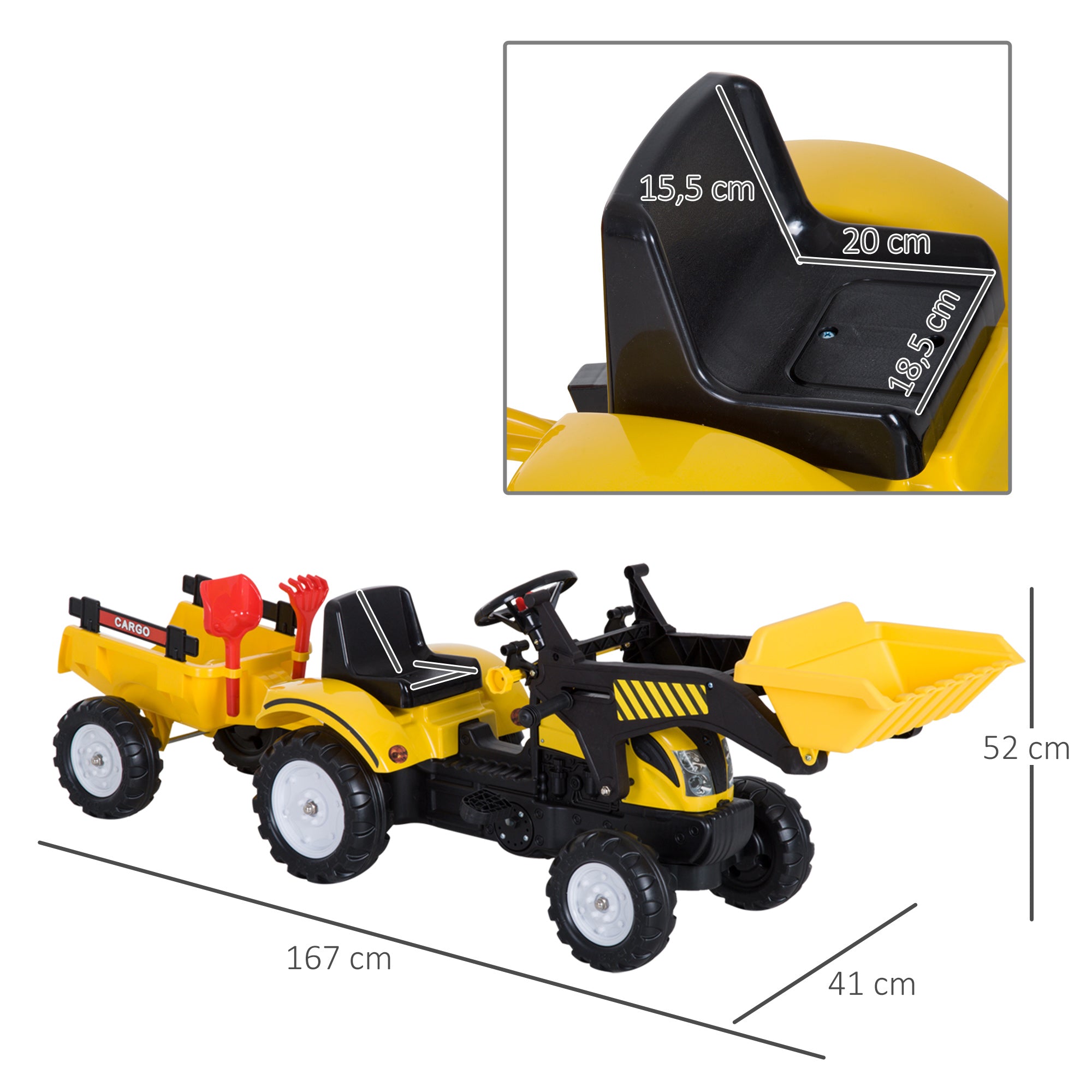 Trator de Pedais para Crianças 167x41x52 cm - Cor Amarillo