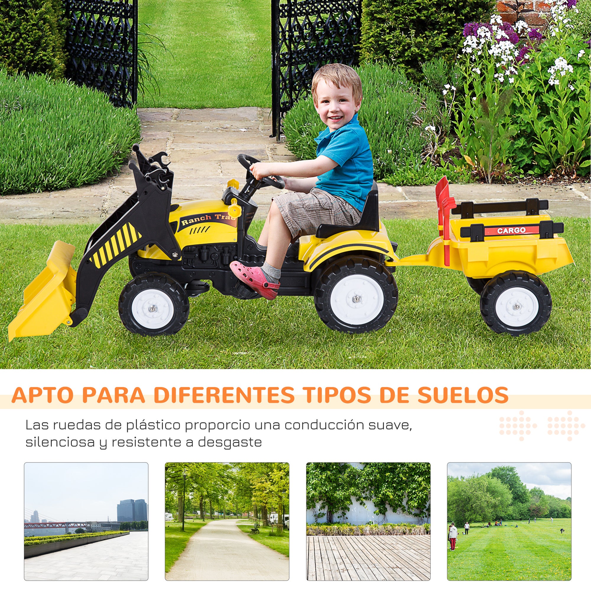 Trator de Pedais para Crianças 167x41x52 cm - Cor Amarillo