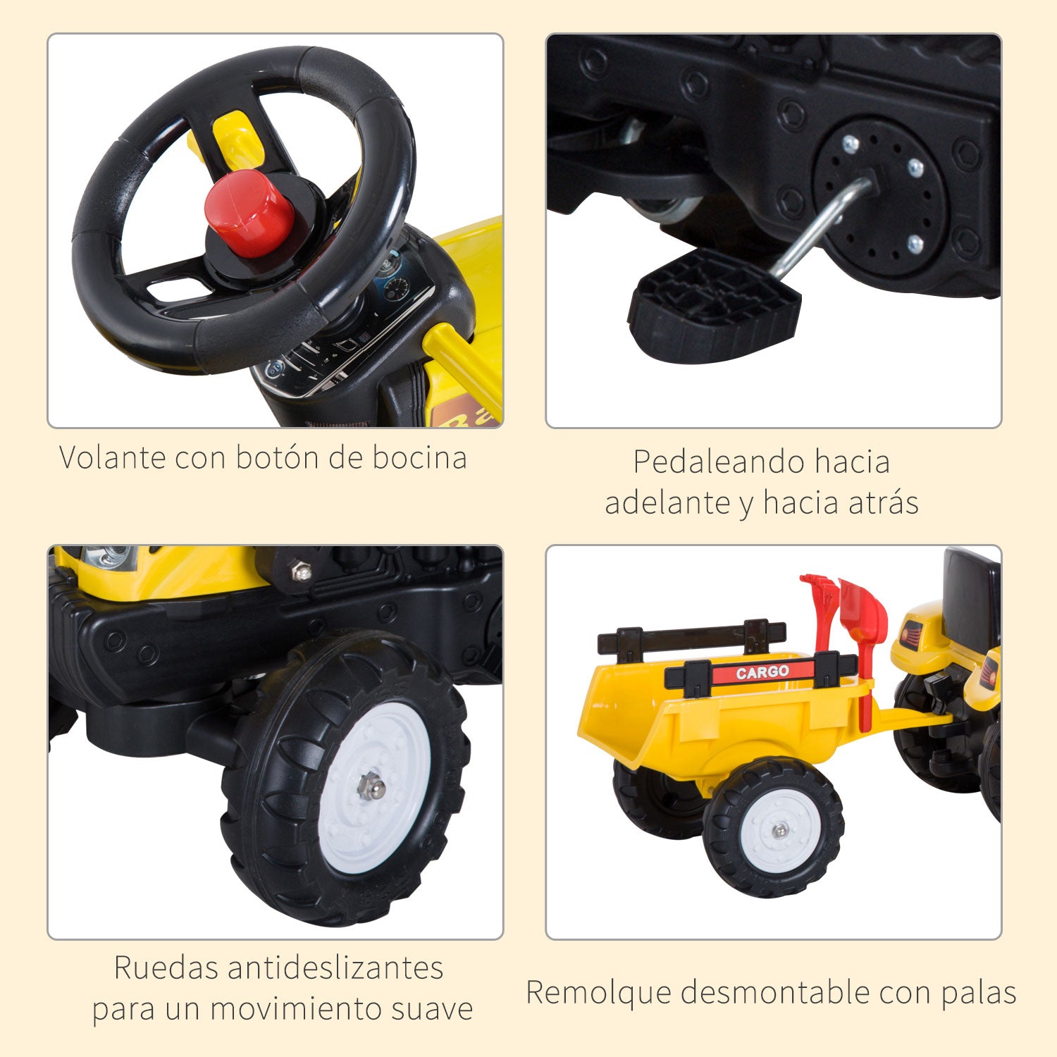 Trator de Pedais para Crianças 167x41x52 cm - Cor Amarillo