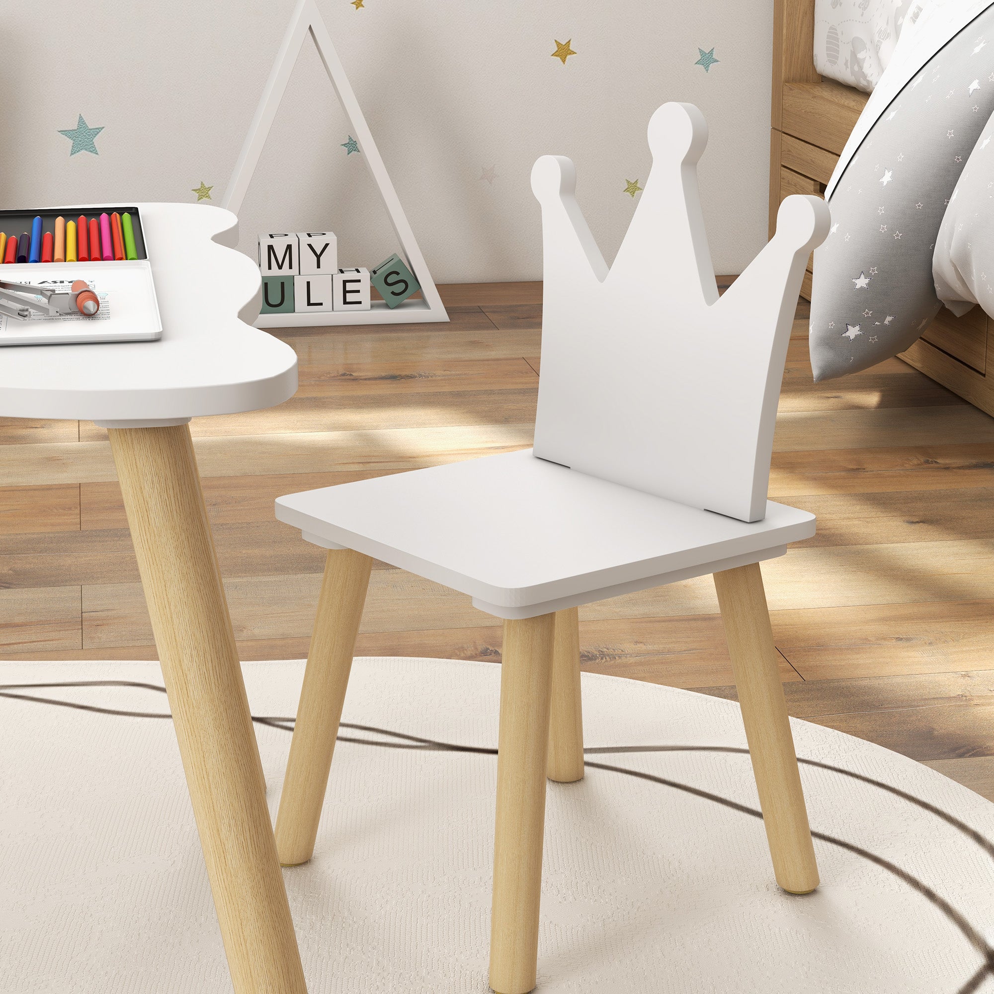 Conjunto de Mesa e Cadeiras Infantis Coroa Branca 60x60x44 cm