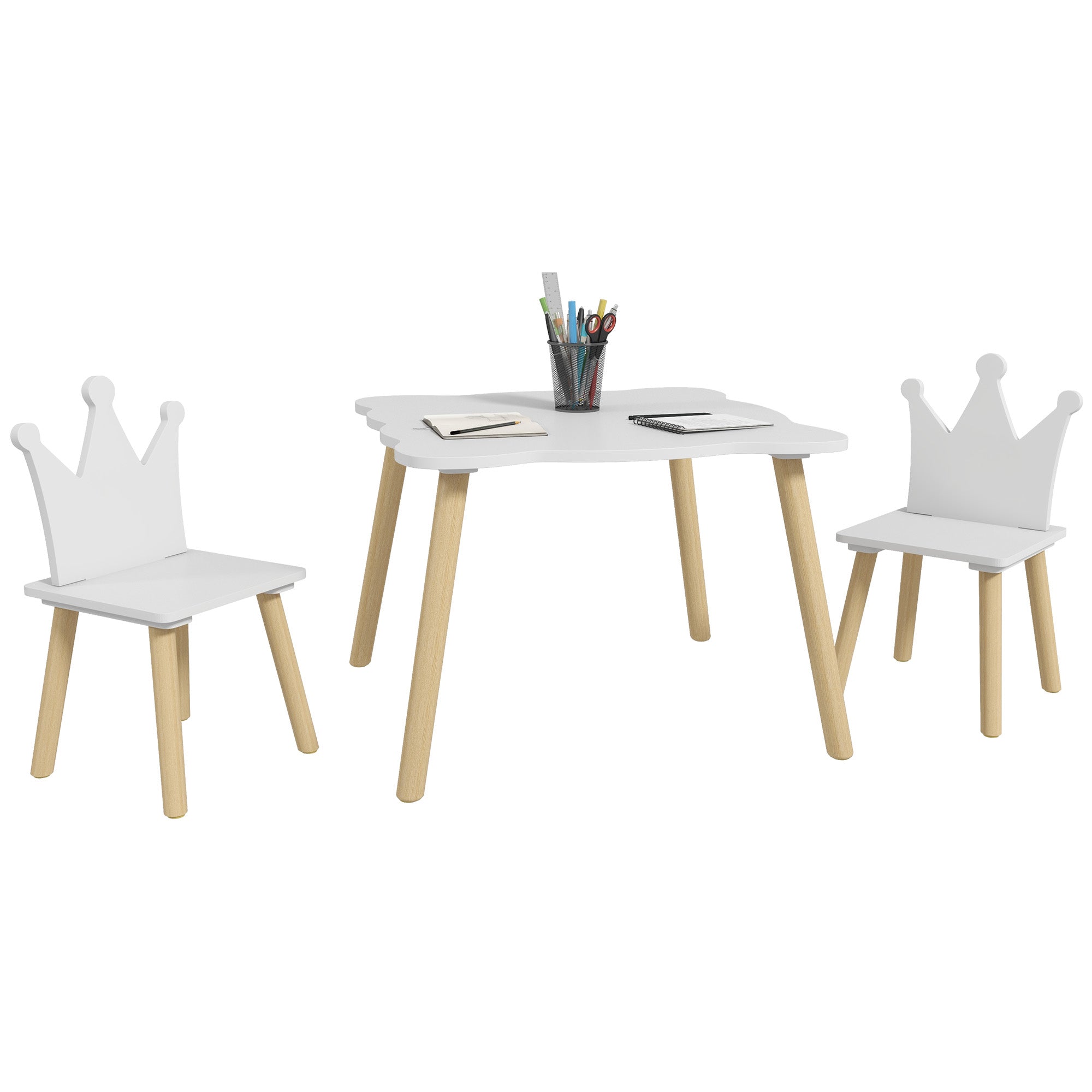 Conjunto de Mesa e Cadeiras Infantis Coroa Branca 60x60x44 cm