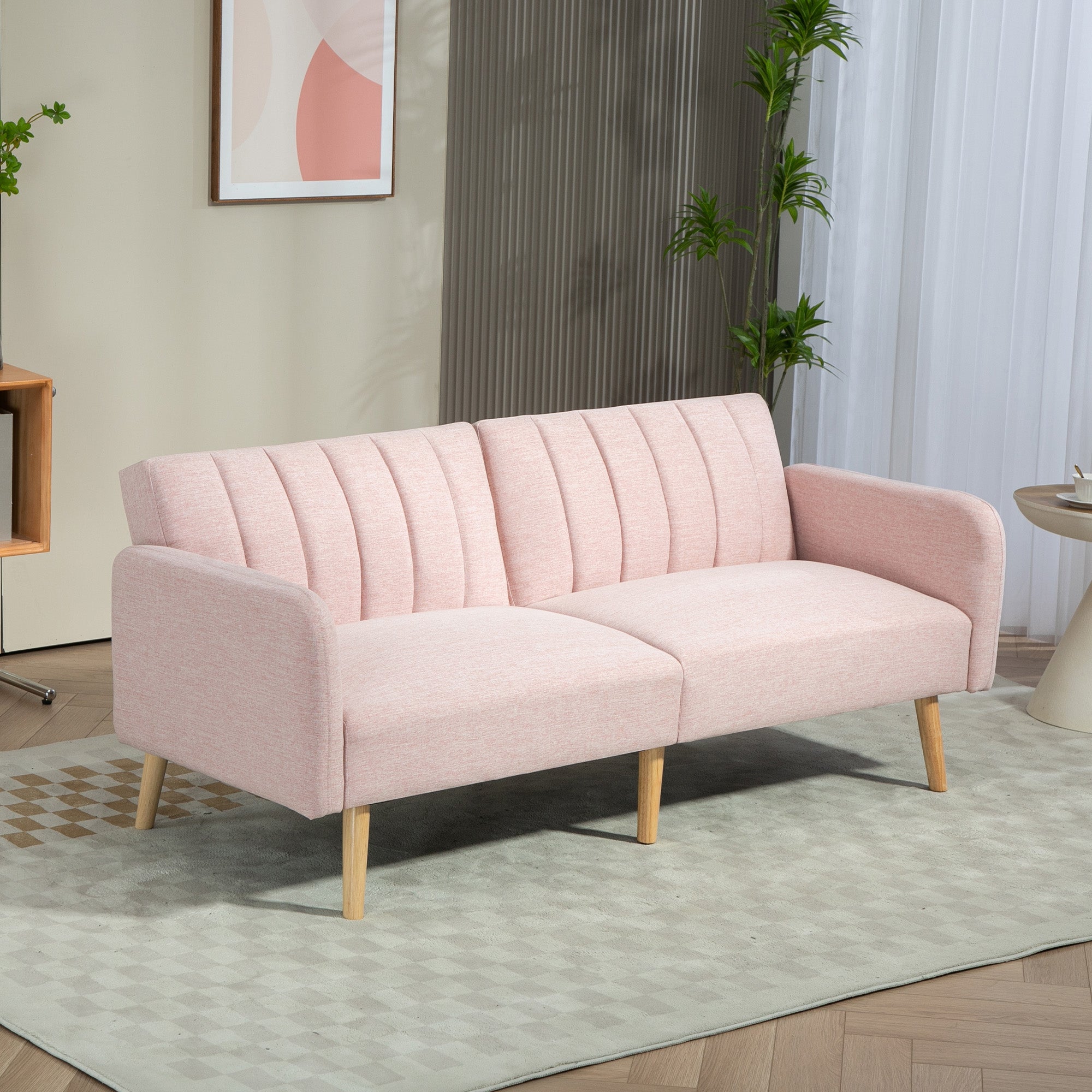 Sofá Cama 2 Lugares Rosa 173x75x73 cm - Encosto Ajustável em 3 Posições