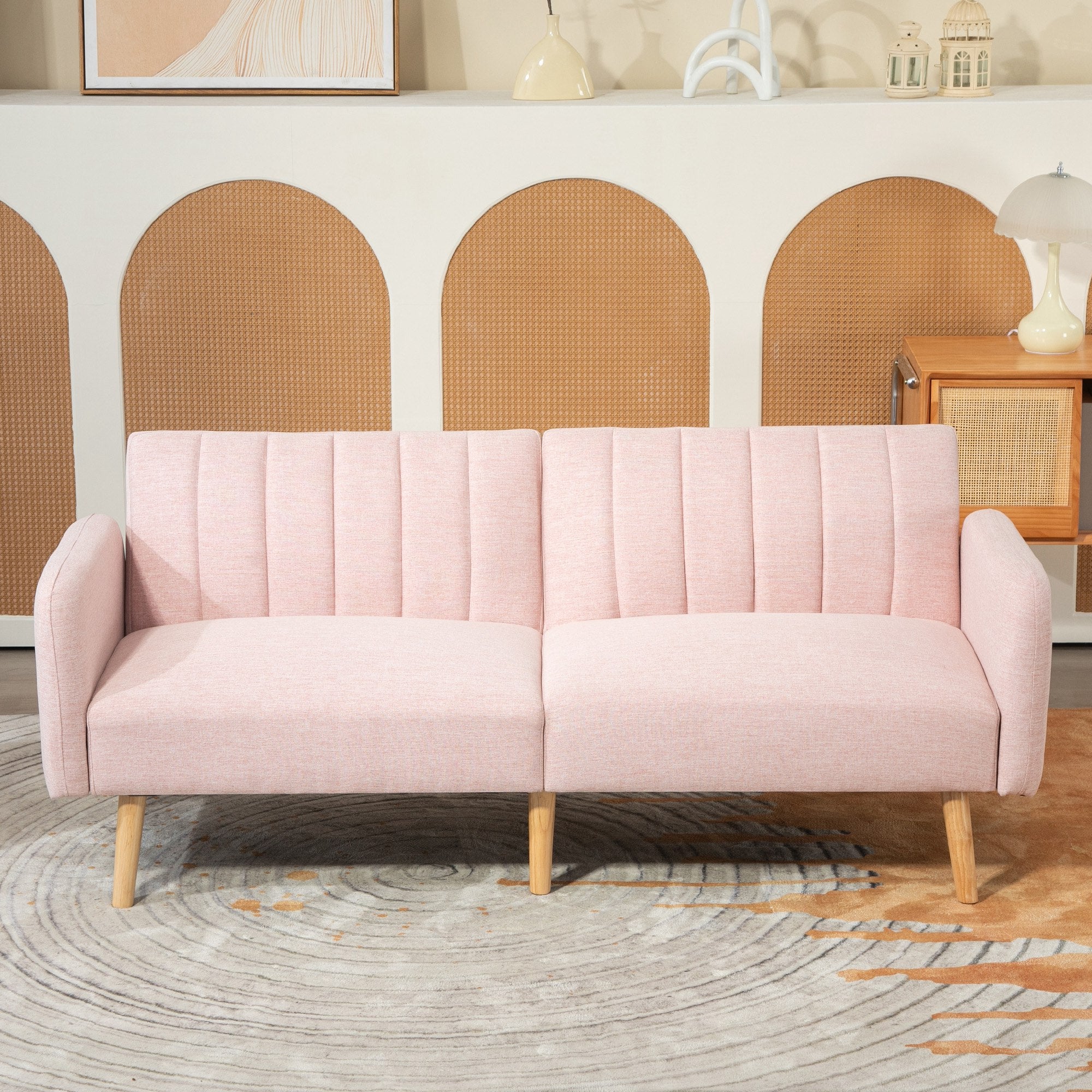 Sofá Cama 2 Lugares Rosa 173x75x73 cm - Encosto Ajustável em 3 Posições