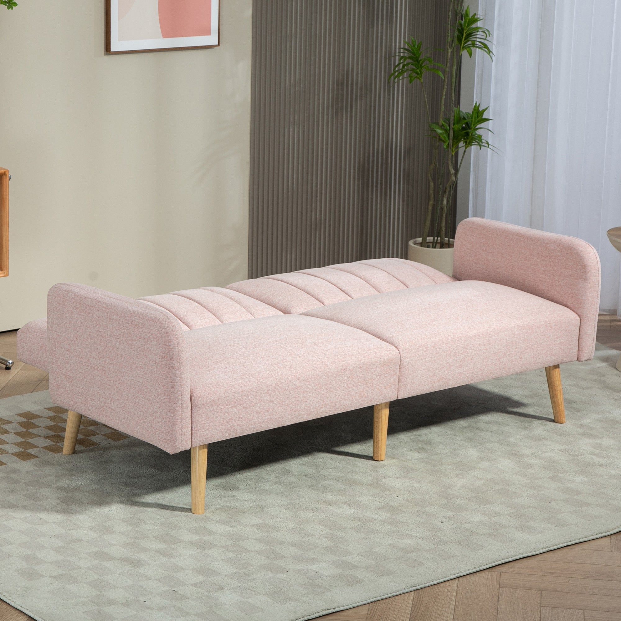 Sofá Cama 2 Lugares Rosa 173x75x73 cm - Encosto Ajustável em 3 Posições