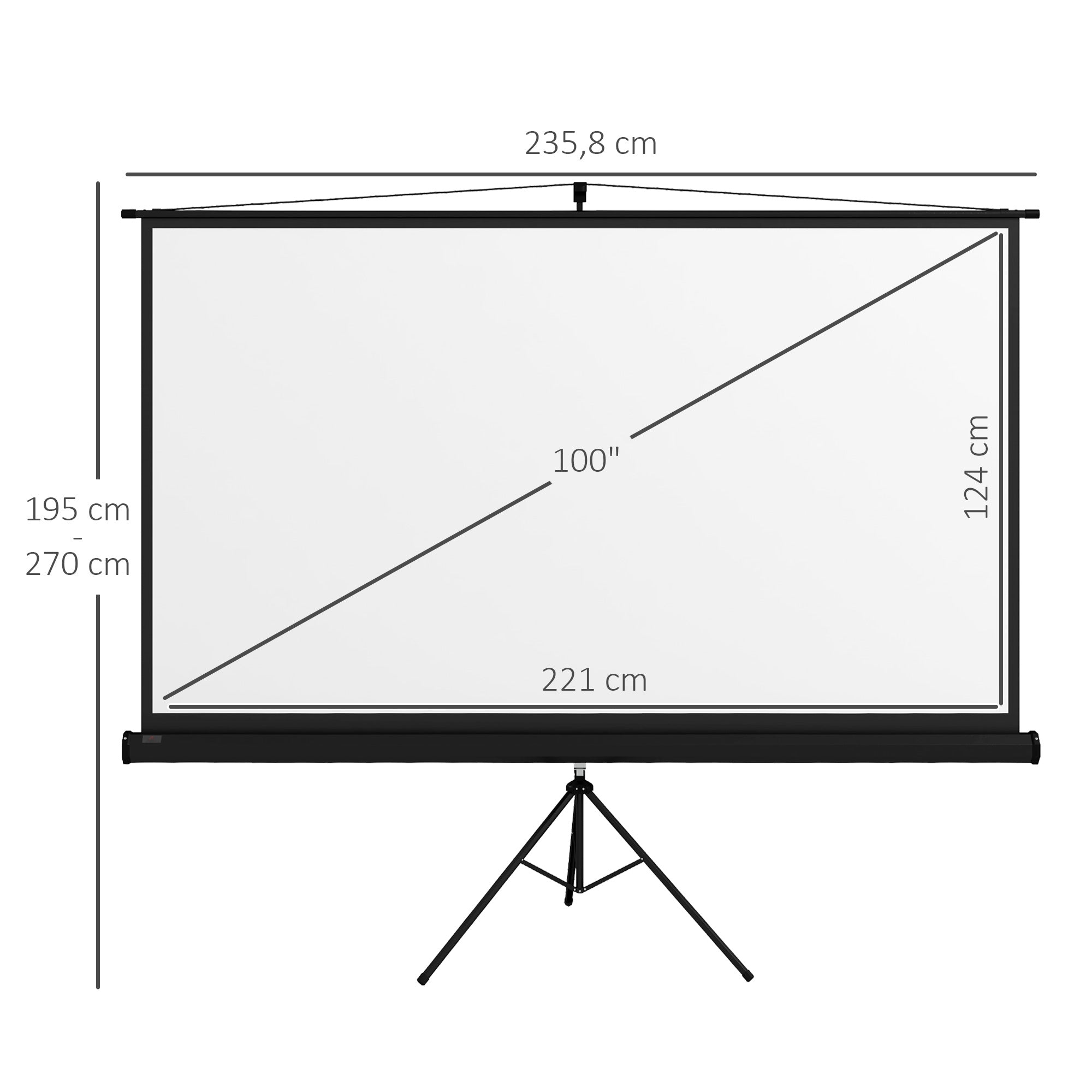 Tela de Projeção Manual 100 Polegadas Branco e Preto 235,8x8x136 cm