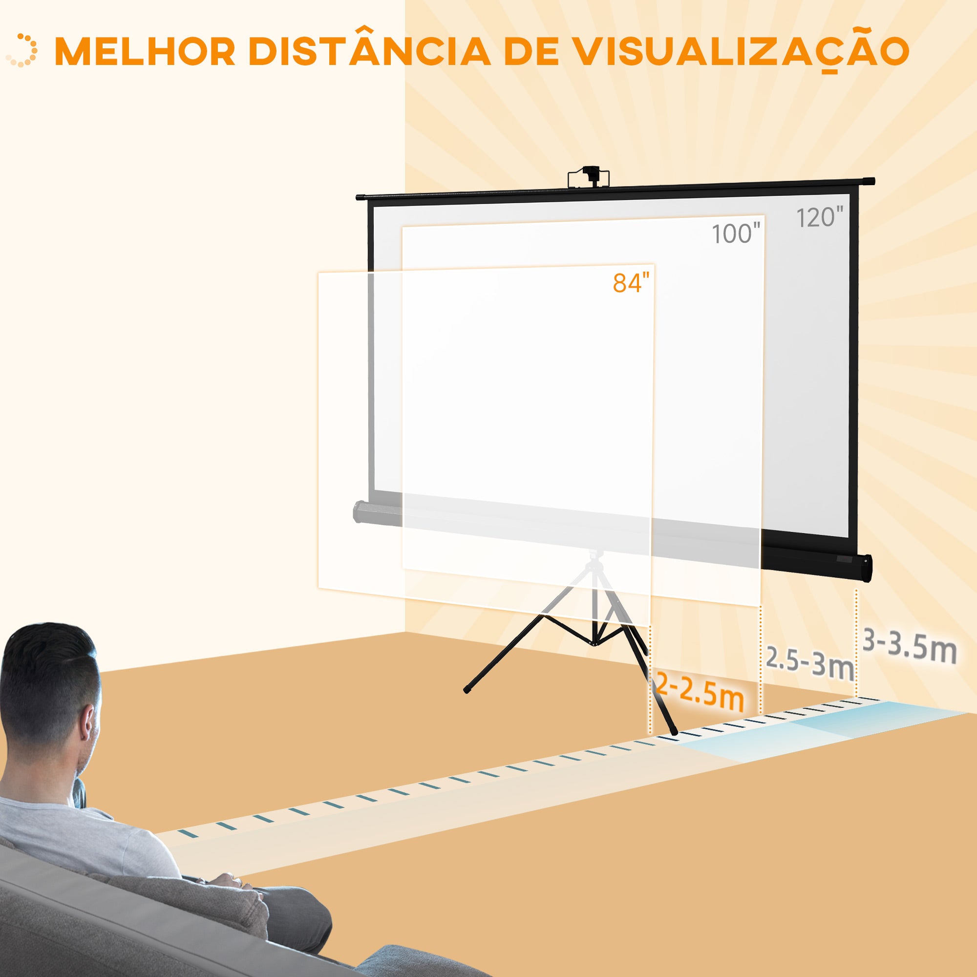 Tela de Projeção Manual 100 Polegadas Branco e Preto 235,8x8x136 cm