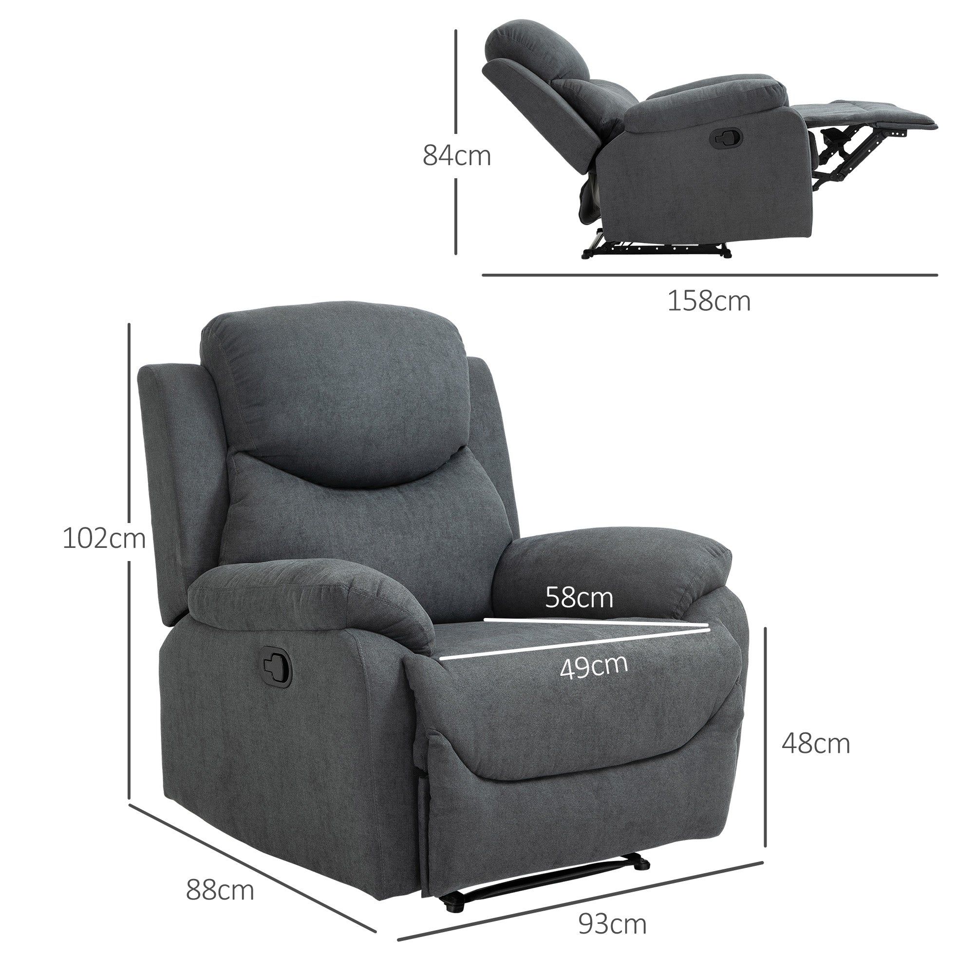 Poltrona Reclinável Ergonômica Cinza Escuro 97x96x105,5cm