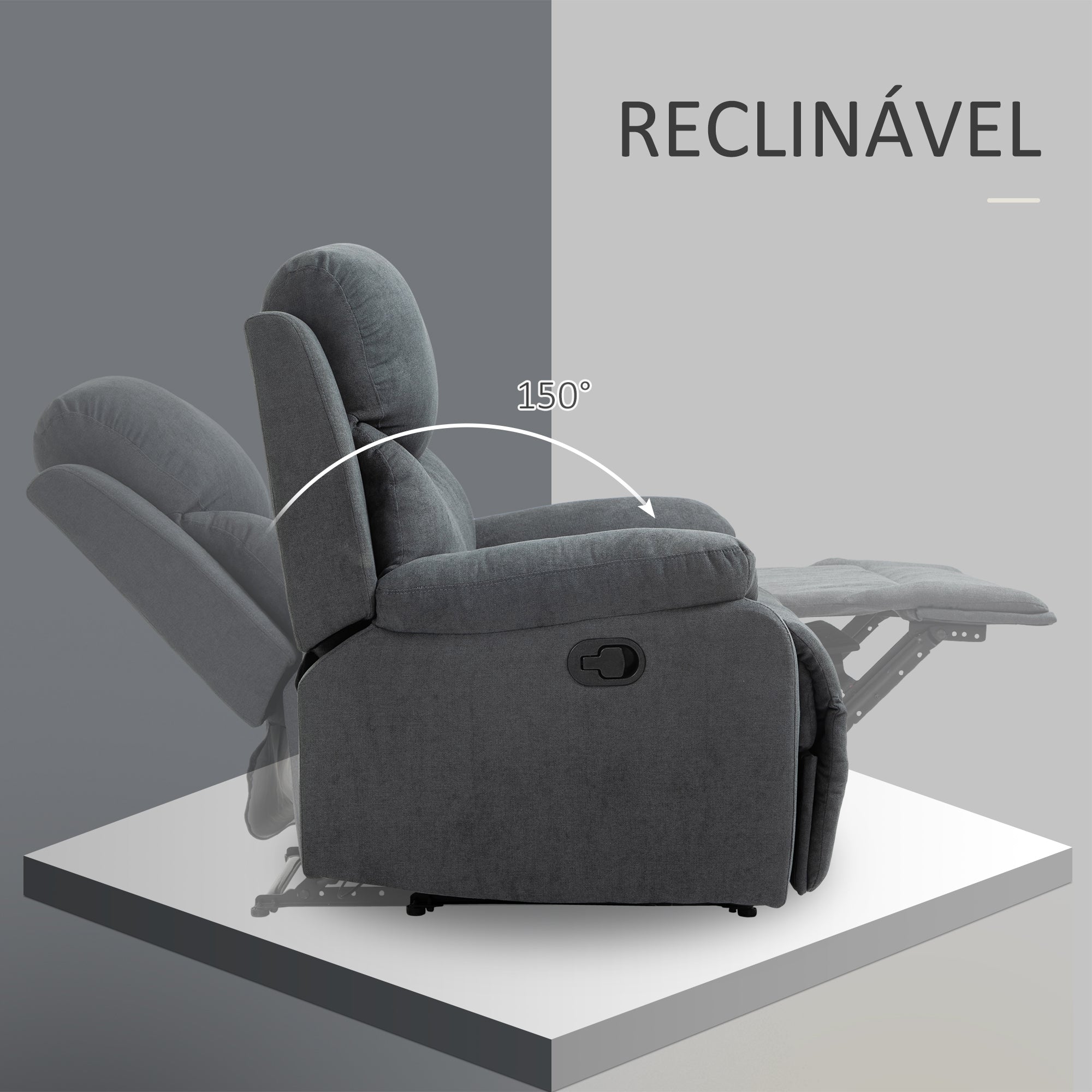 Poltrona Reclinável Ergonômica Cinza Escuro 97x96x105,5cm