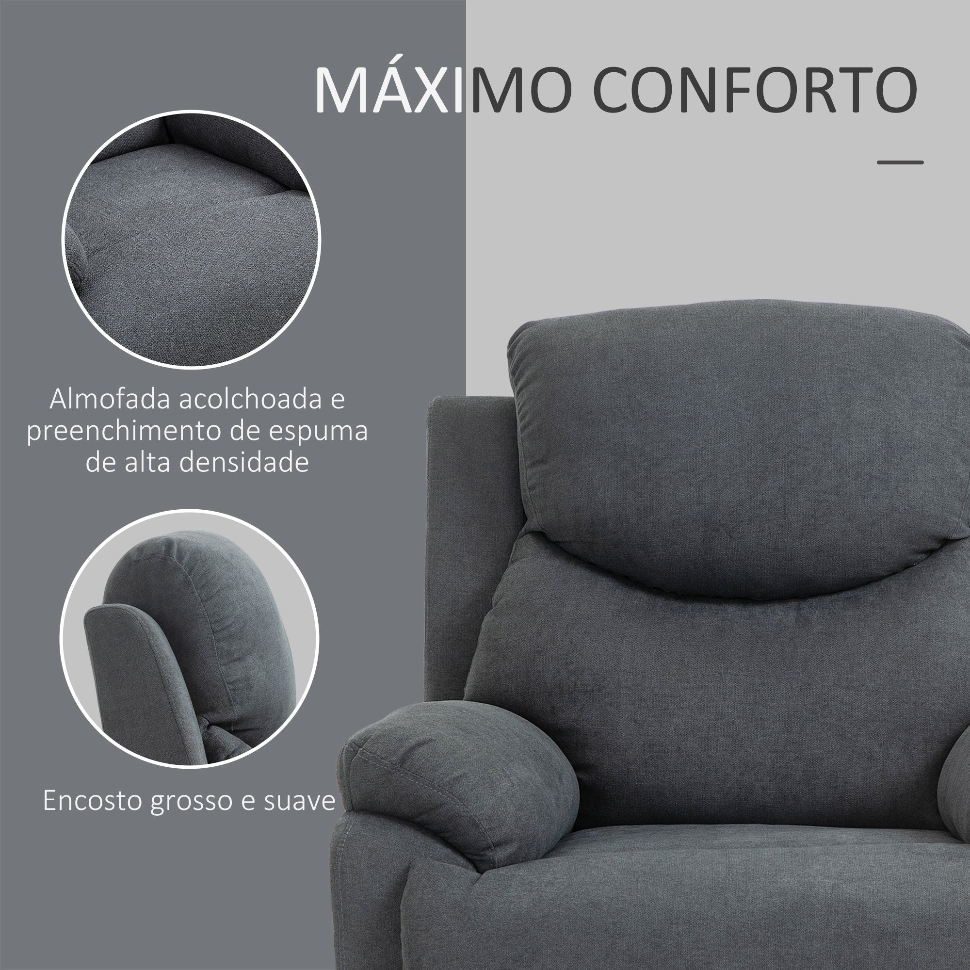 Poltrona Reclinável Ergonômica Cinza Escuro 97x96x105,5cm