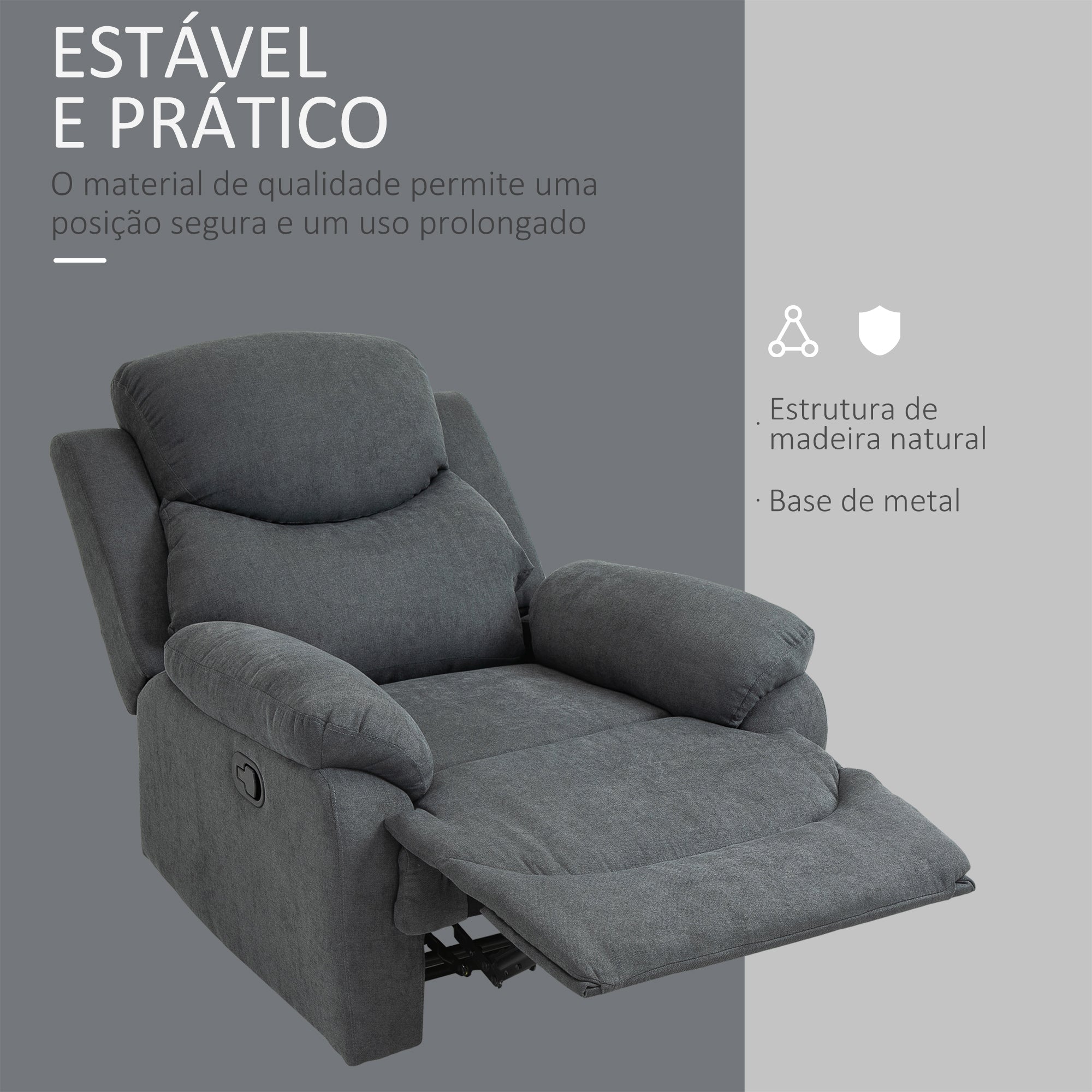 Poltrona Reclinável Ergonômica Cinza Escuro 97x96x105,5cm